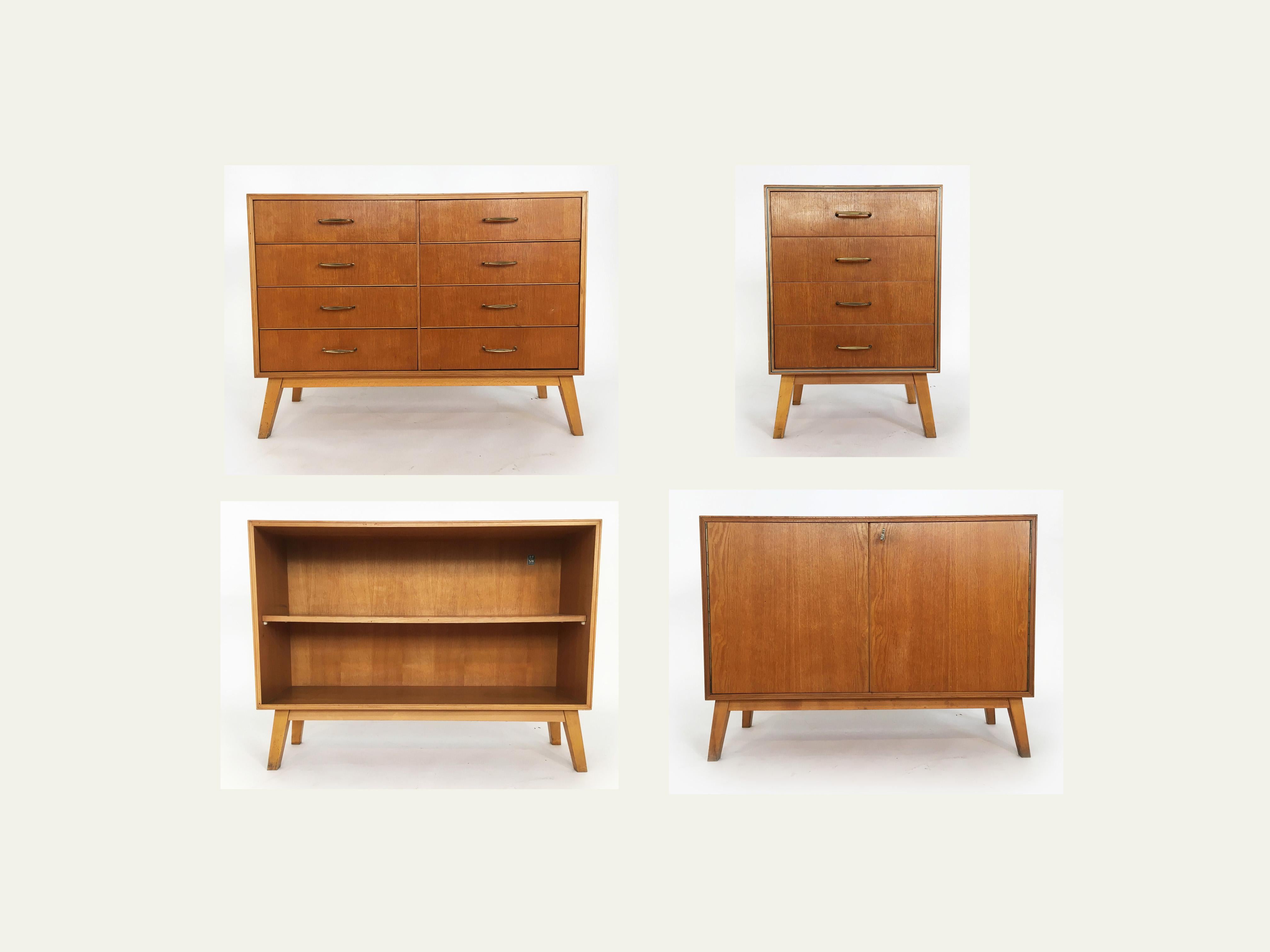 SW Möbel sideboard, chest of drawers, bookcase collection, Vienna, 1950s. SW Möbel (Soziale Wohnkultur) was a furniture brand of the 1950s, created to provide modern functional furniture at affordable prices for small apartment in Vienna Austria.