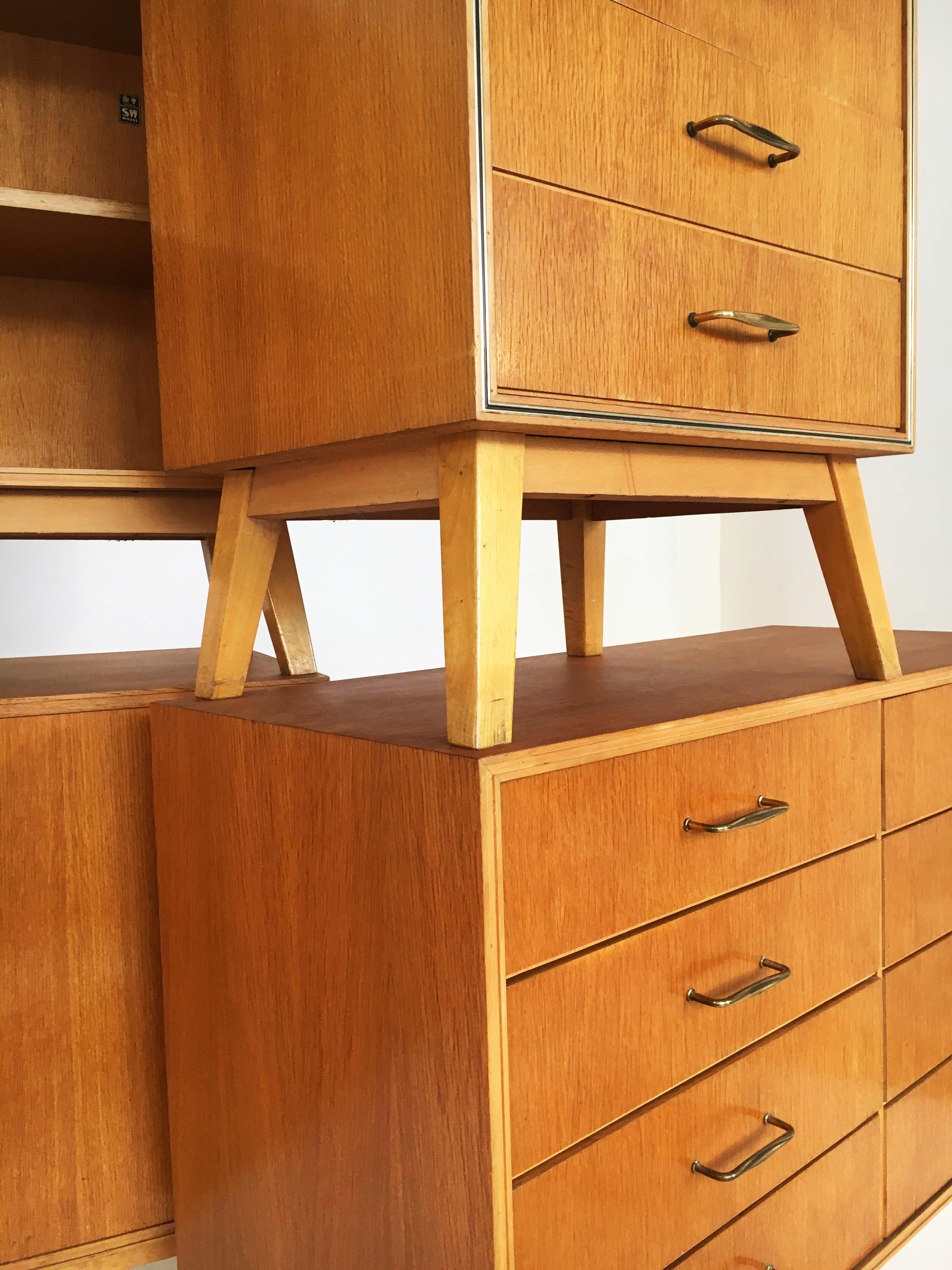 Mid-20th Century SW Möbel Sideboard, Chest of Drawers, Bookcase Collection, Vienna, 1950s For Sale
