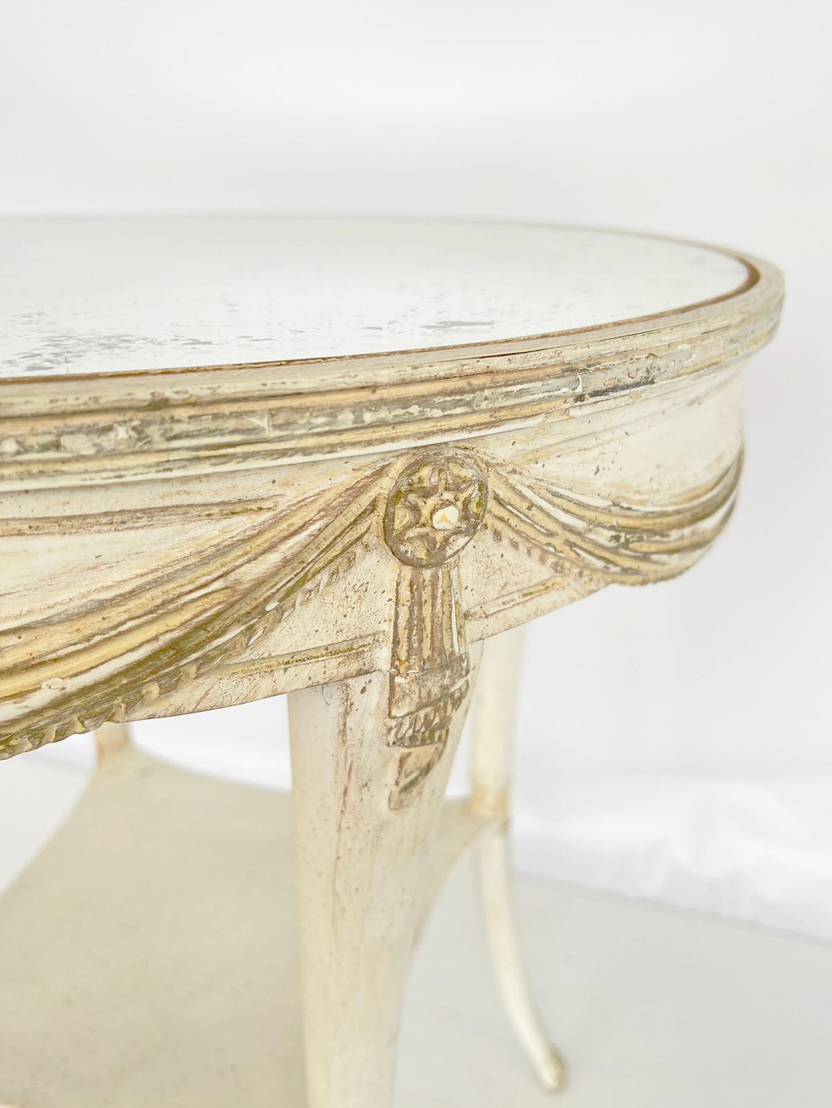 Swag-carved, Painted, Round Occasional Table with Mirrored Top by Grosfeld House For Sale 4