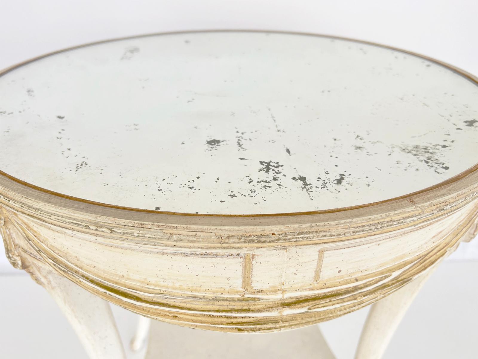 Hollywood Regency Swag-carved, Painted, Round Occasional Table with Mirrored Top by Grosfeld House For Sale