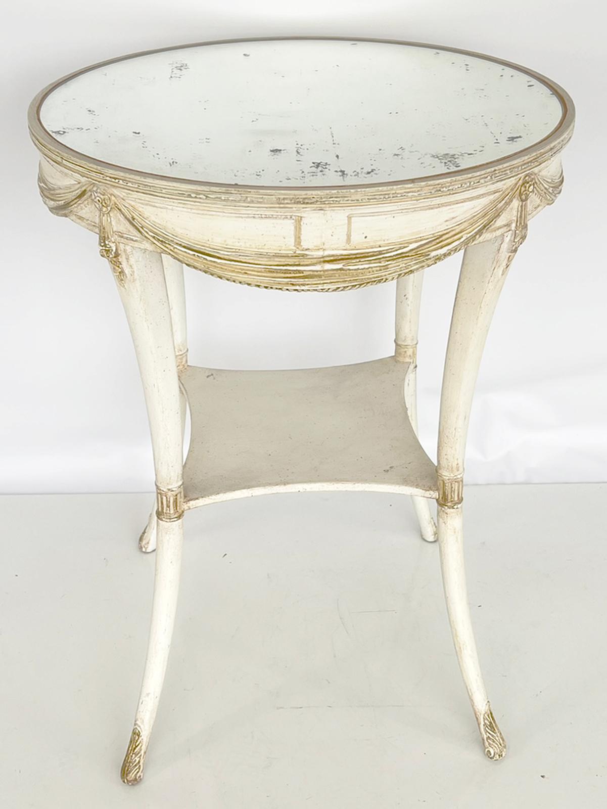 Mid-20th Century Swag-carved, Painted, Round Occasional Table with Mirrored Top by Grosfeld House For Sale