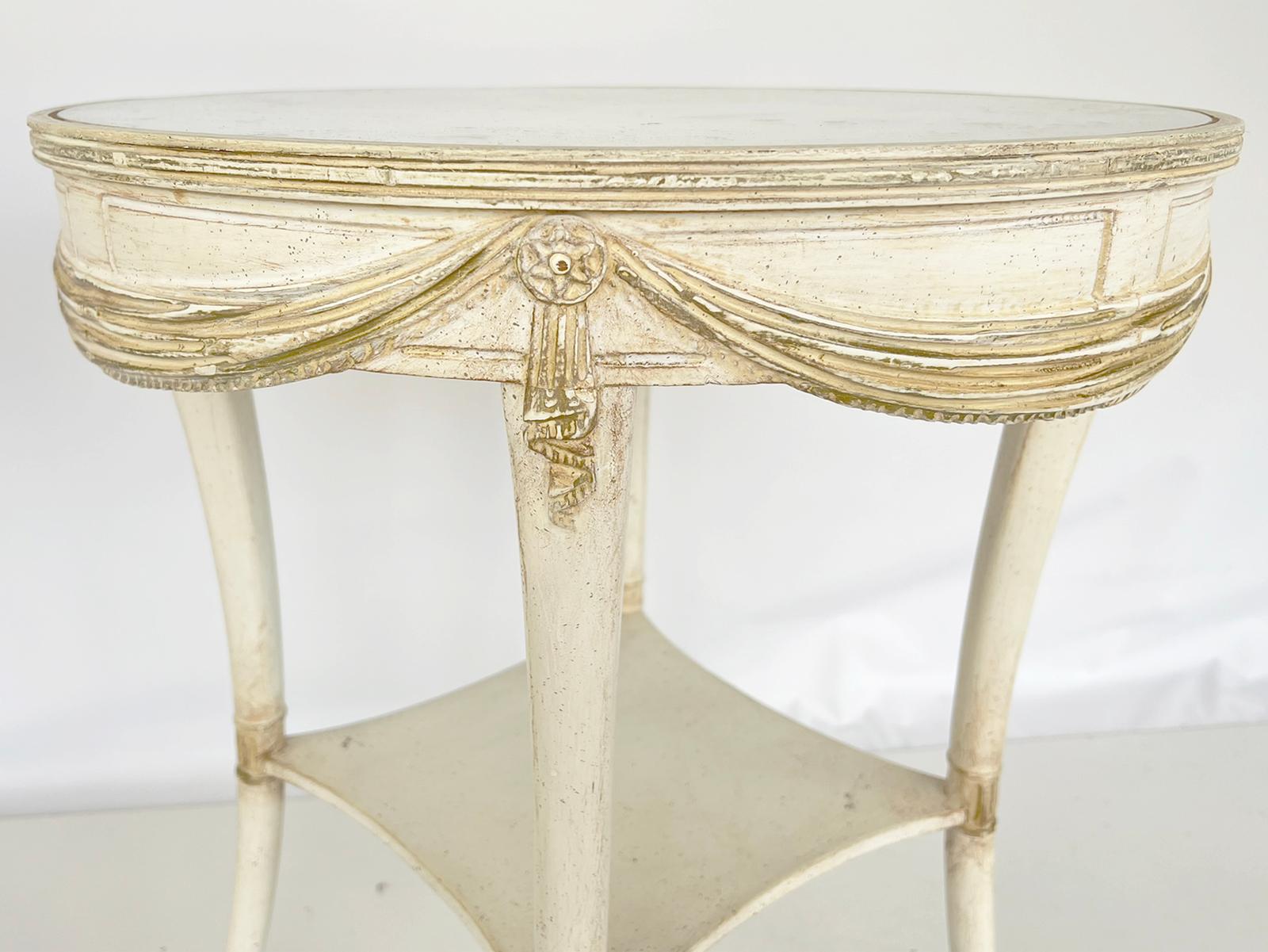 Swag-carved, Painted, Round Occasional Table with Mirrored Top by Grosfeld House For Sale 1
