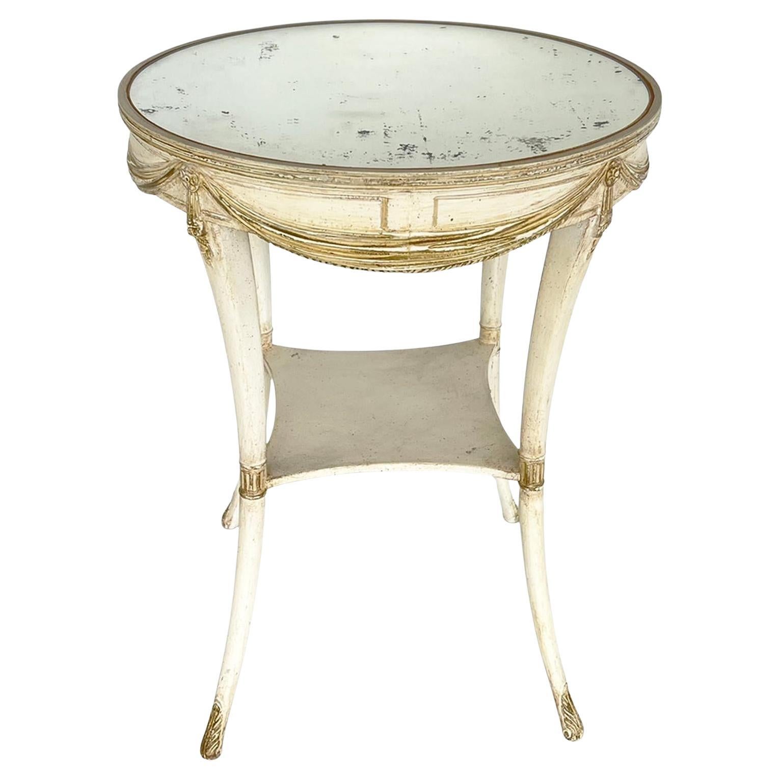 Swag-carved, Painted, Round Occasional Table with Mirrored Top by Grosfeld House For Sale