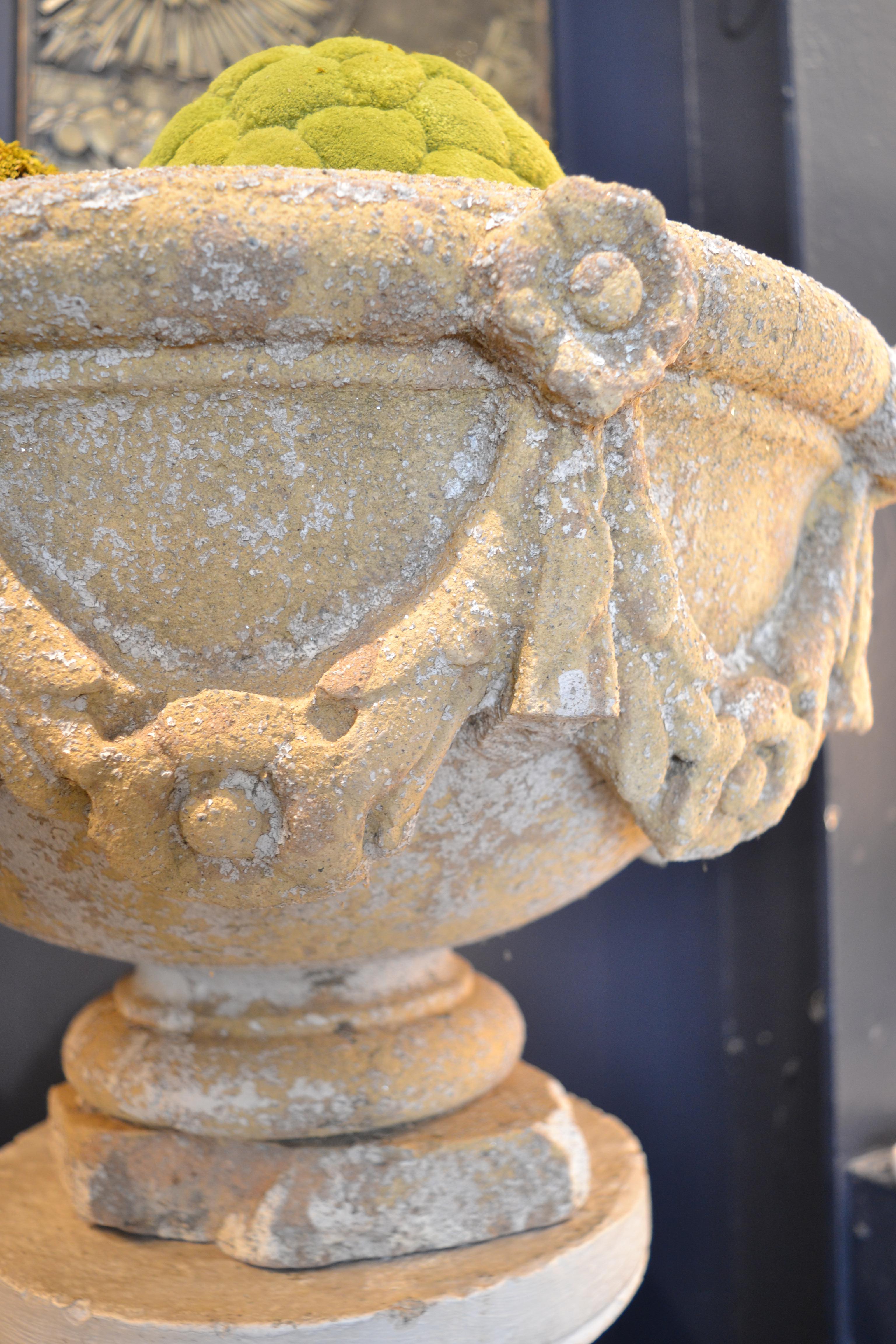 Neoclassical Swag Decorated Garden Urn