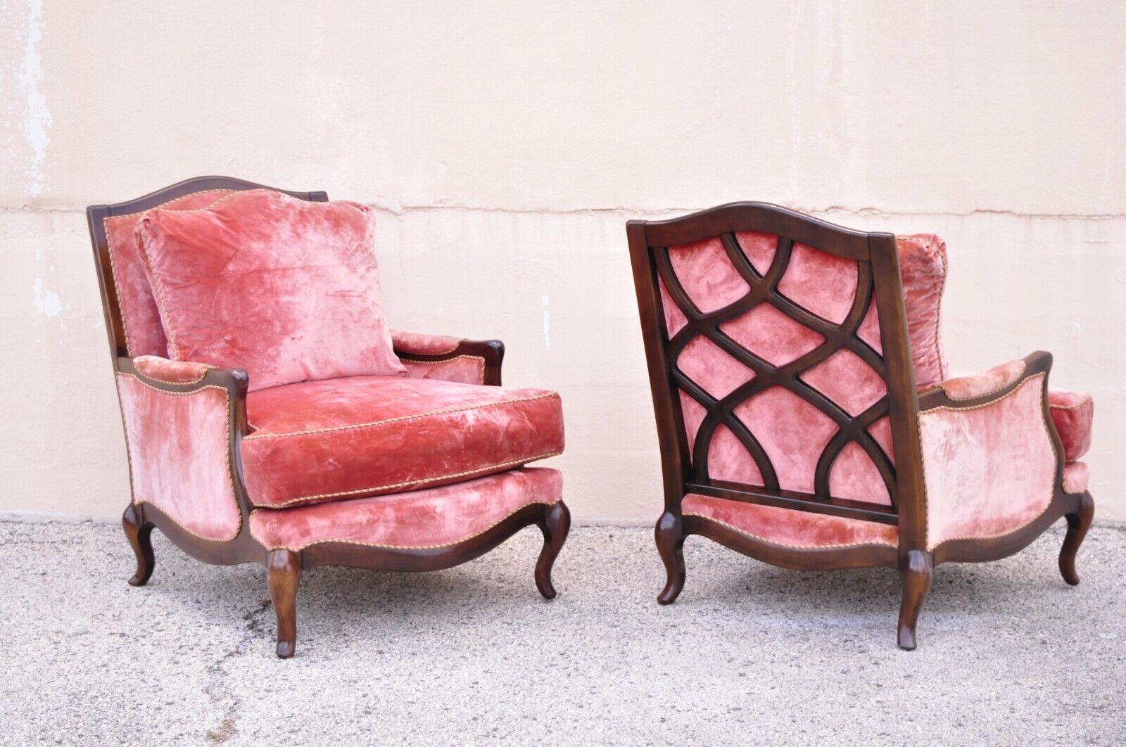 Swaim French Country Hollywood Regency Lattice Back Club Lounge Chairs, a Pair 6