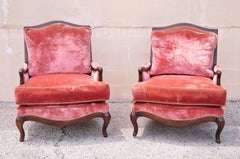 Swaim French Country Hollywood Regency Lattice Back Club Lounge Chairs, a Pair