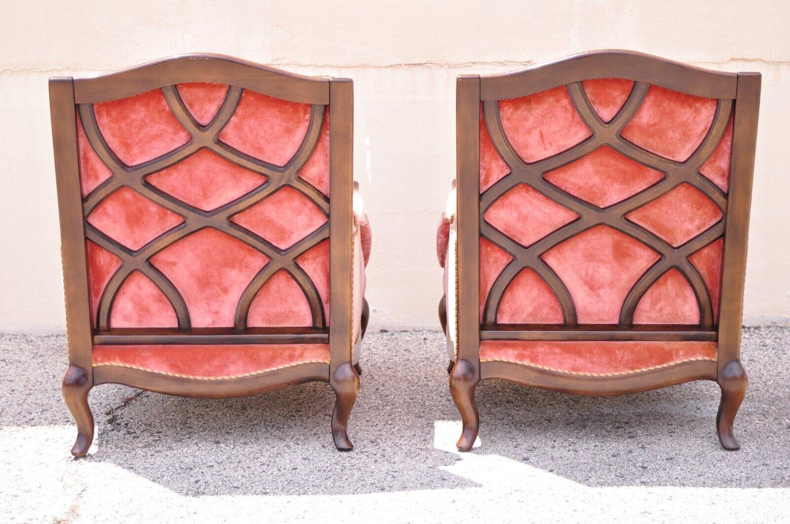 20th Century Swaim French Country Hollywood Regency Lattice Back Club Lounge Chairs, a Pair