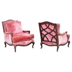 Swaim French Country Hollywood Regency Lattice Back Club Lounge Chairs, a Pair