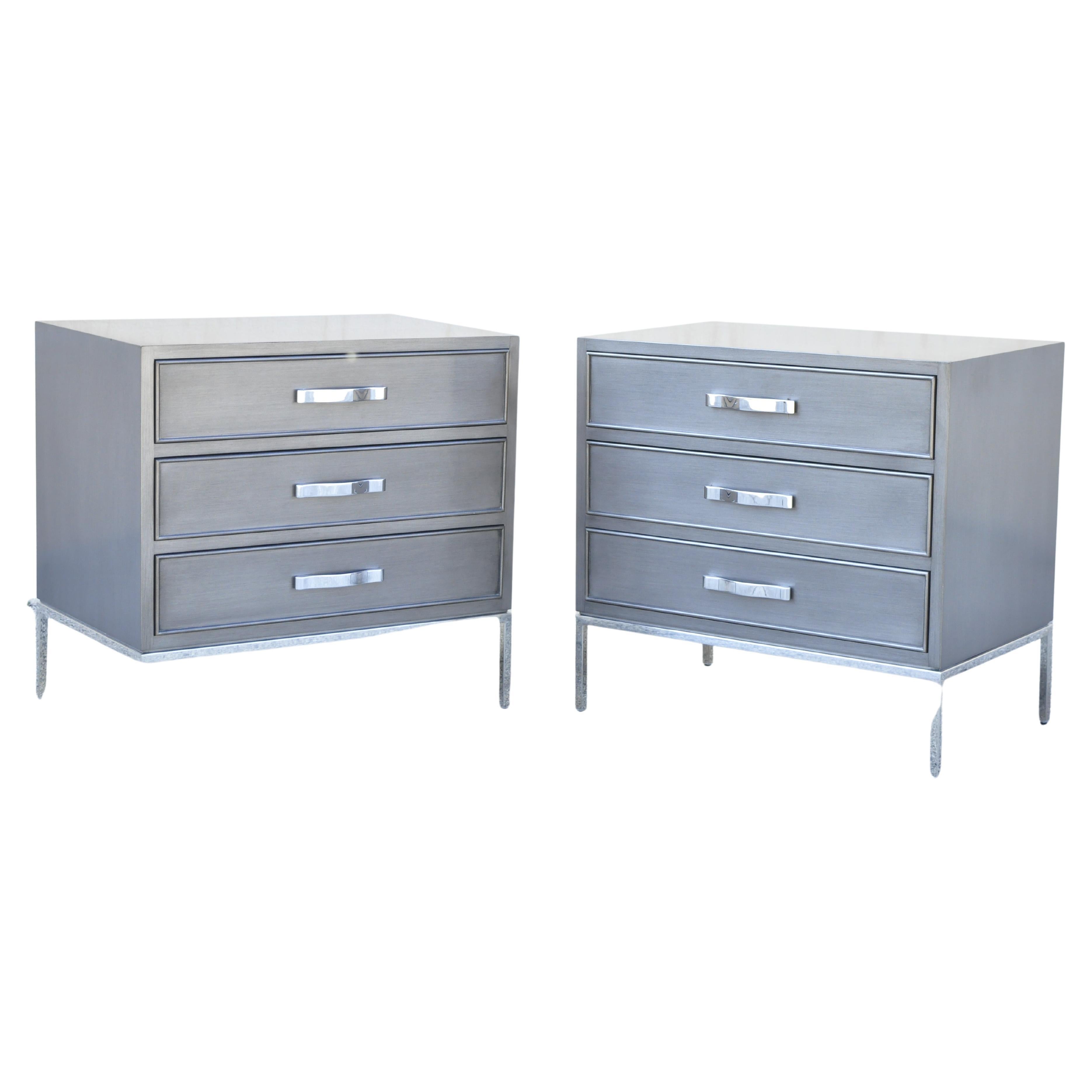Swaim Furniture Gray Lacquer 3 Drawer Grant Chest Modern Nightstands - a Pair For Sale