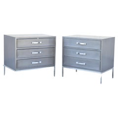 Swaim Furniture Gray Lacquer 3 Drawer Grant Chest Modern Nightstands - a Pair