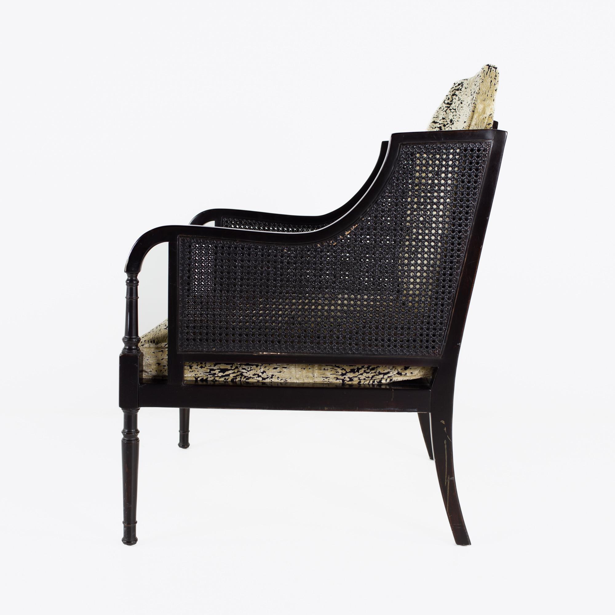 Late 20th Century Swaim Mid-Century Ebonized Cane Lounge Chair For Sale