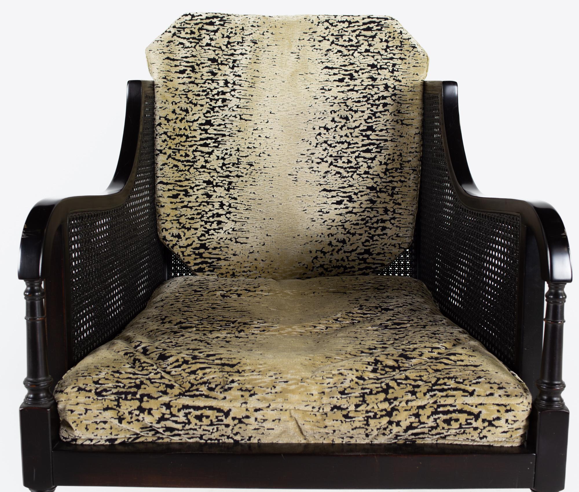 Upholstery Swaim Mid-Century Ebonized Cane Lounge Chair For Sale