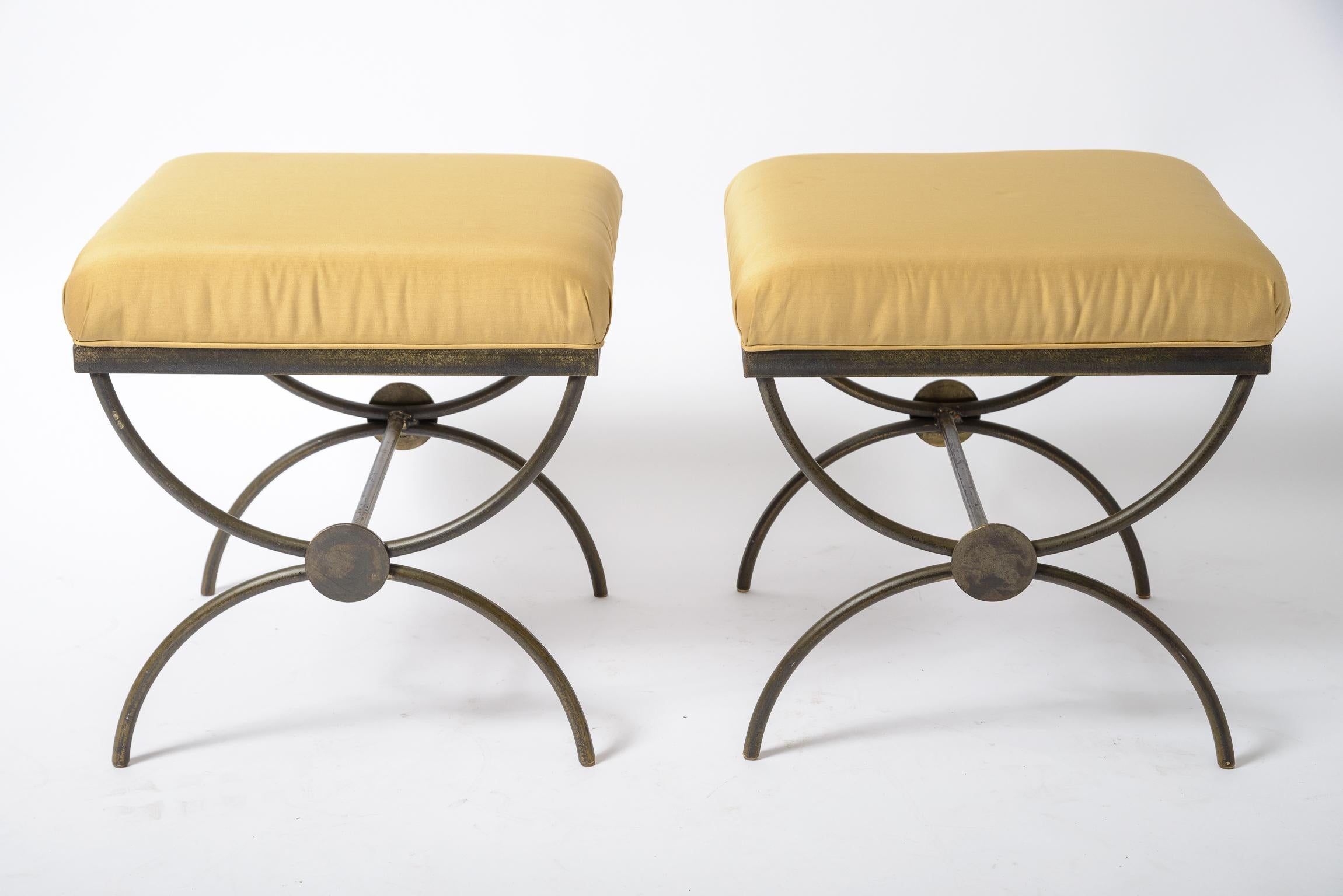 A pair of Swaim Stools
Patinated Steel structure
Original Silk upholstery (minor stains)
Printed company insignia on dust cover