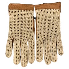 SWAINE ADENEY BRIGG Tan Cream Crochet Leather Gloves