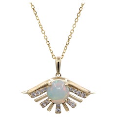 Swallow 14K Yellow Gold Round-Cut Opal Pendant