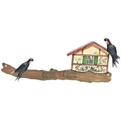 Swallow Black Forest "Good Luck" Wall Mount Sign Key Hanger Antique Folk Art