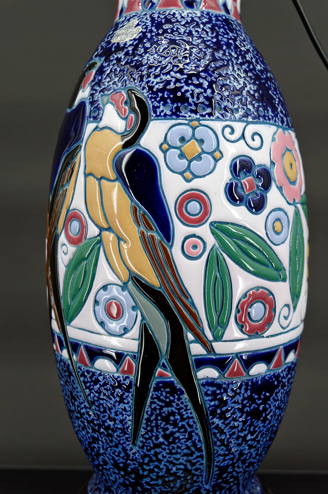 Lampe à hirondelle, Imperial Amphora, Czechoslovakia, Art Deco, Circa 1920 en vente 4