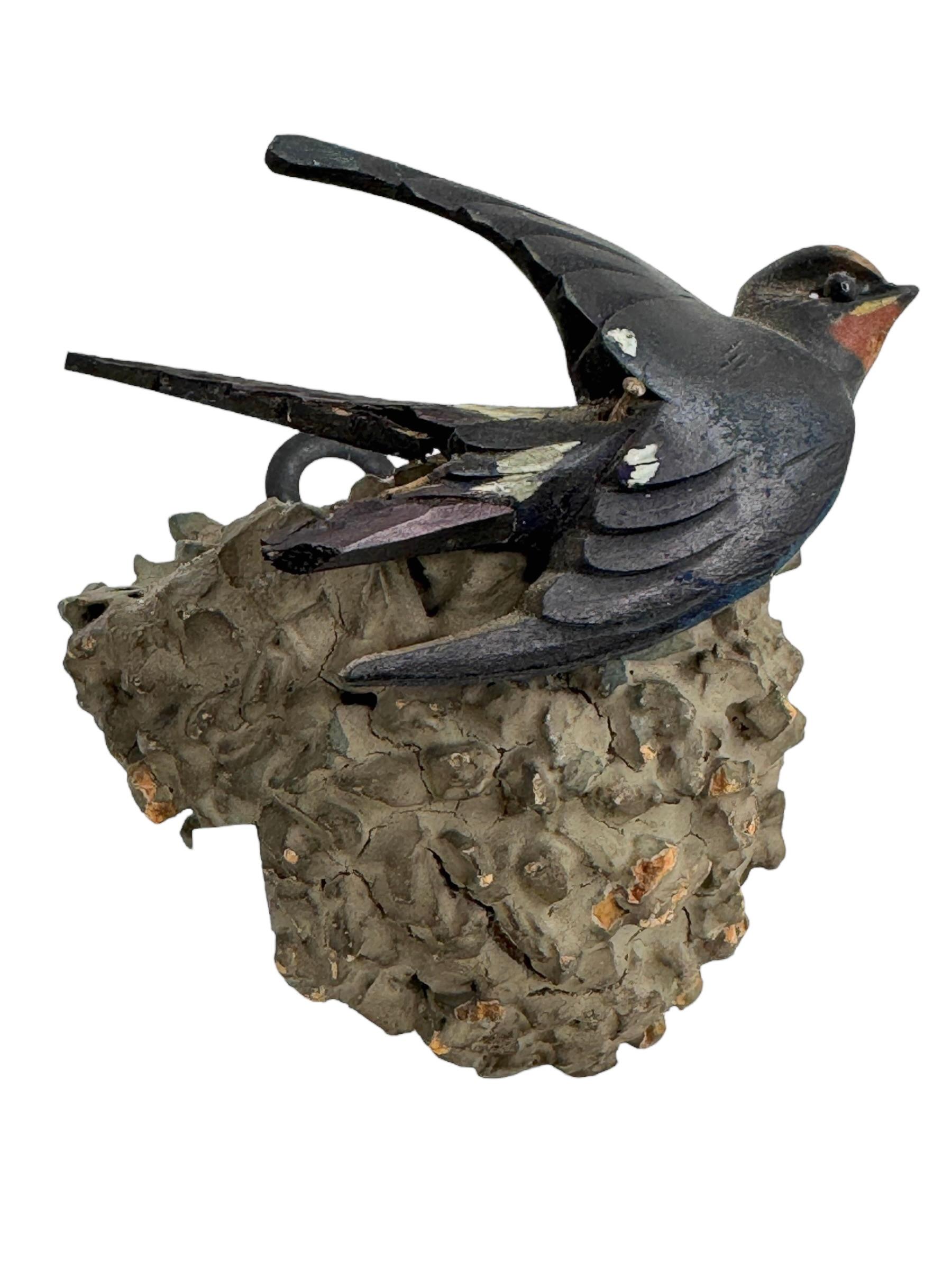Nido de Golondrina Black Forest Soporte de Pared Antiguo Arte Popular 1890s Tallado a mano