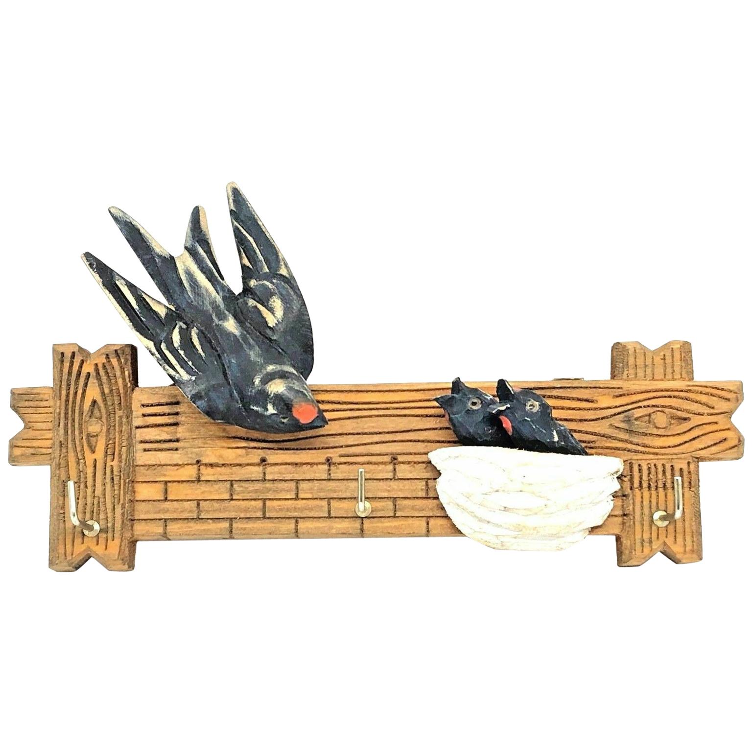 Swallow Nest Black Forest Key Rack Holder Wall Mount Vintage Folk Art For Sale