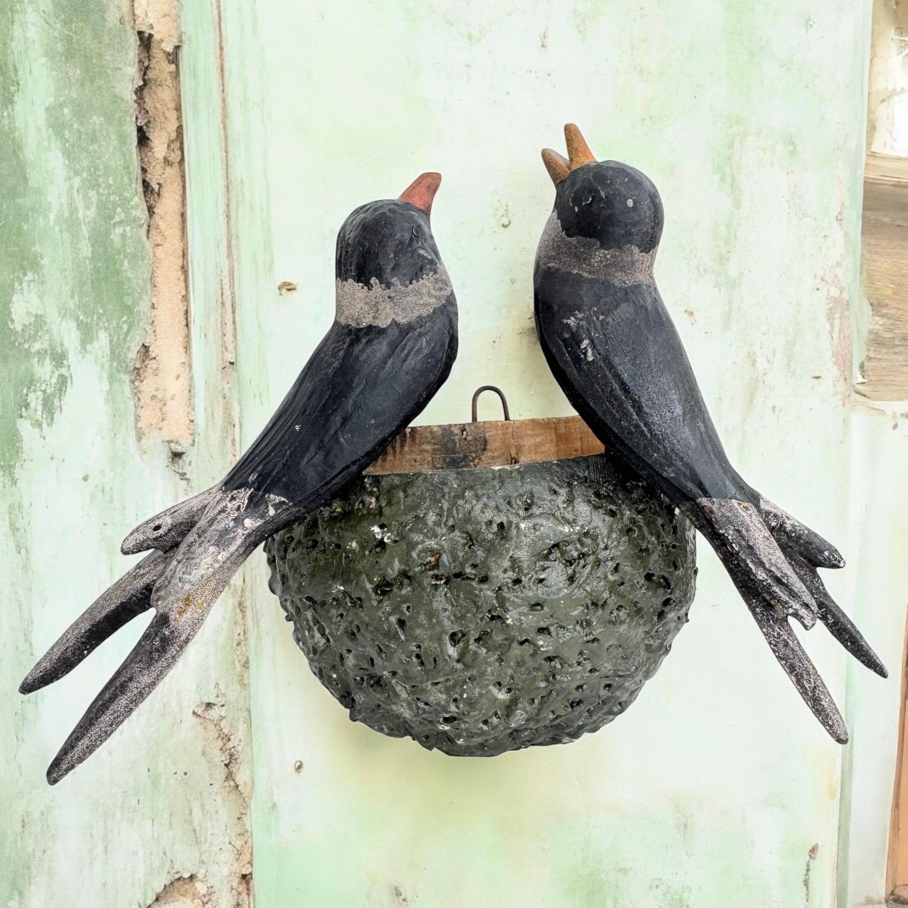 Swallow Nest Vichtauer Hand Carved Wood Bird Black Forest Folk Art Austria 1880s 4