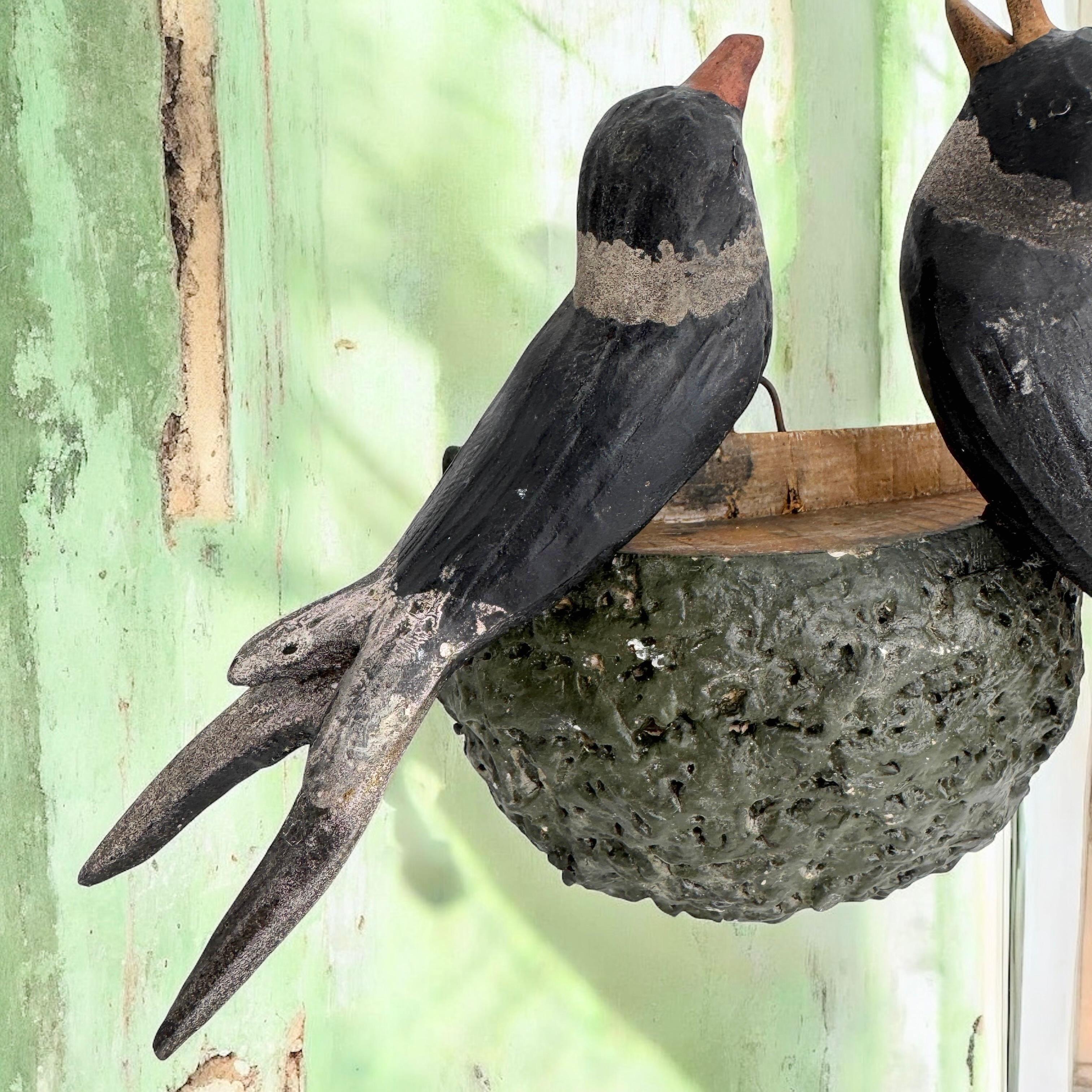 Swallow Nest Vichtauer Hand Carved Wood Bird Black Forest Folk Art Austria 1880s 5