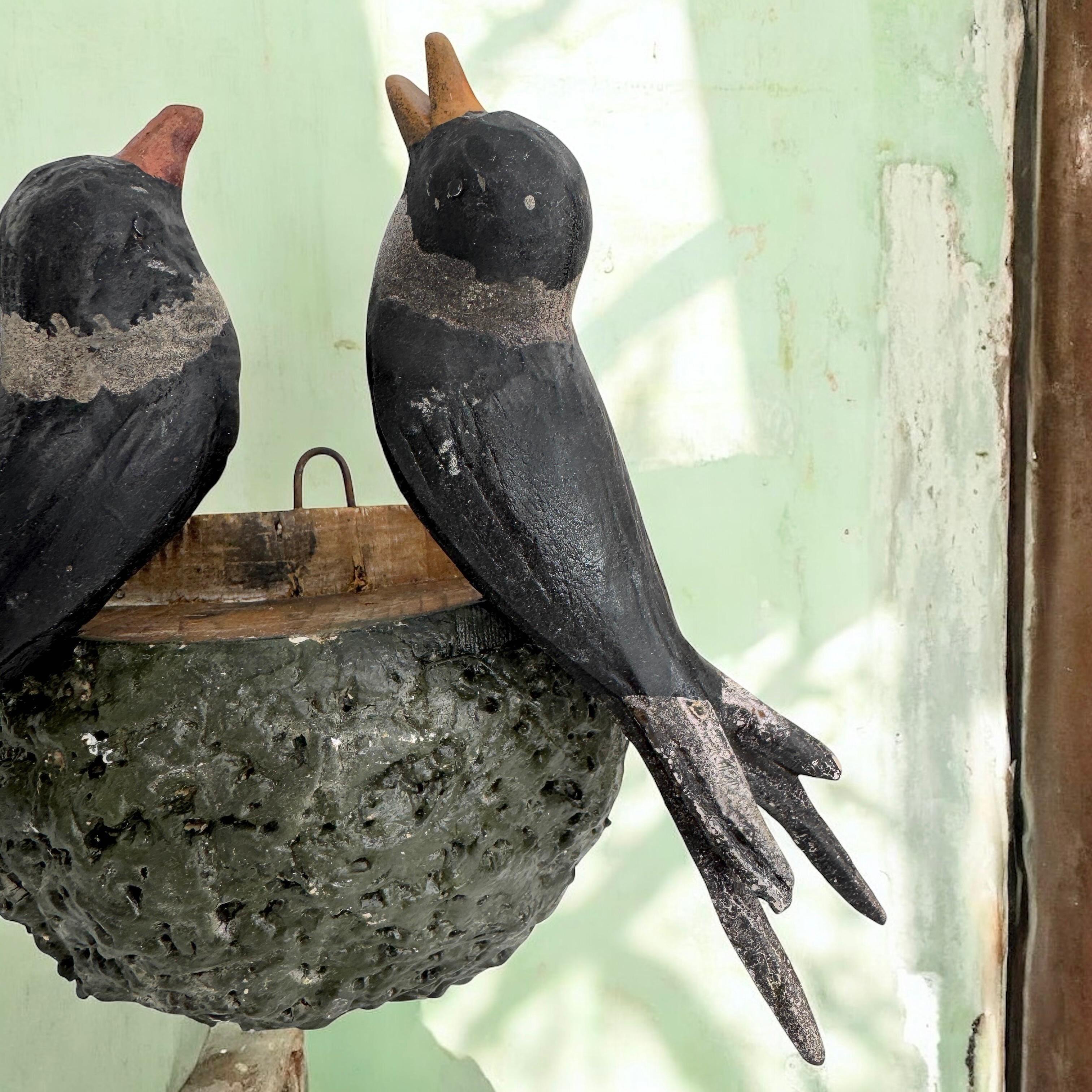Swallow Nest Vichtauer Hand Carved Wood Bird Black Forest Folk Art Austria 1880s 6