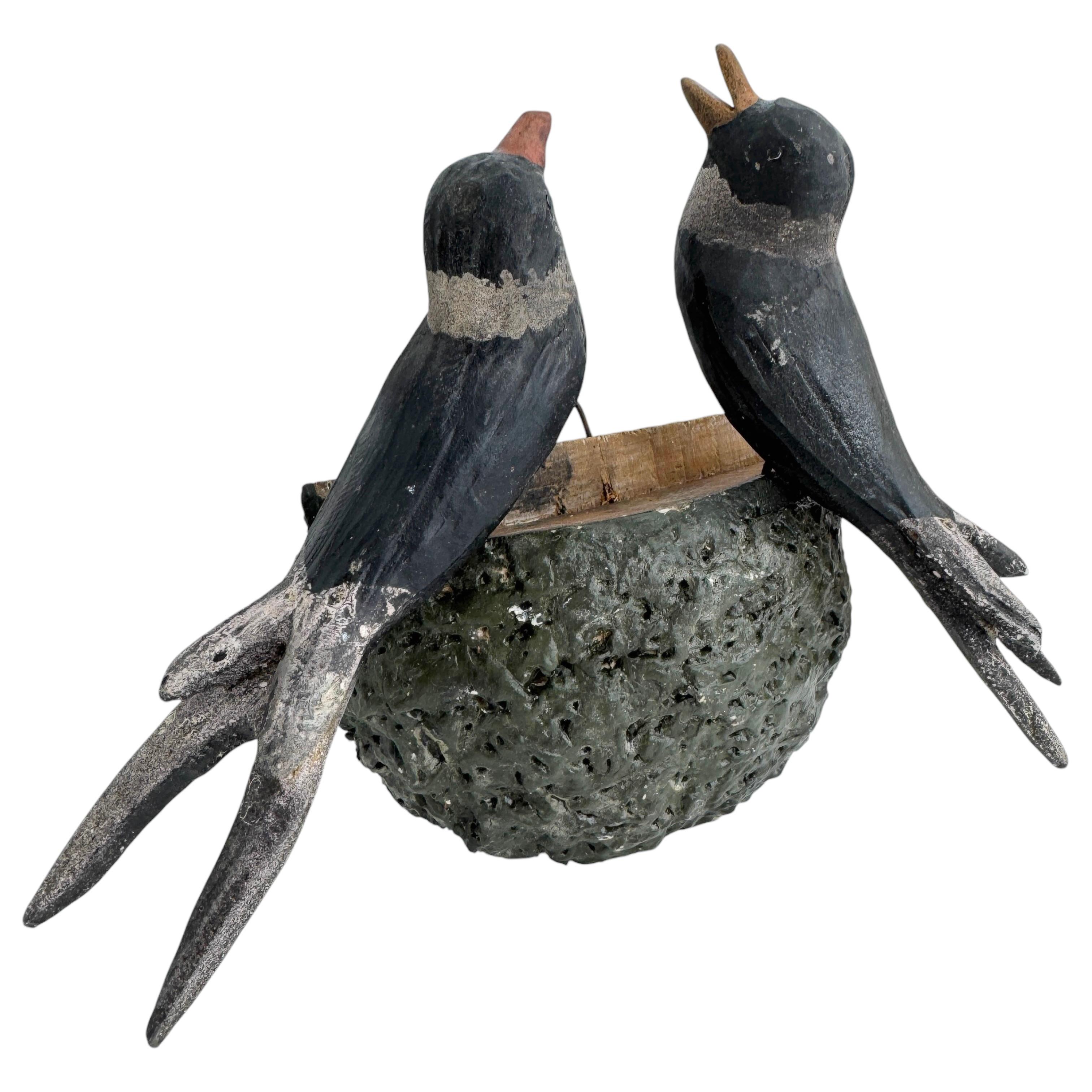 Austrian Swallow Nest Vichtauer Hand Carved Wood Bird Black Forest Folk Art Austria 1880s