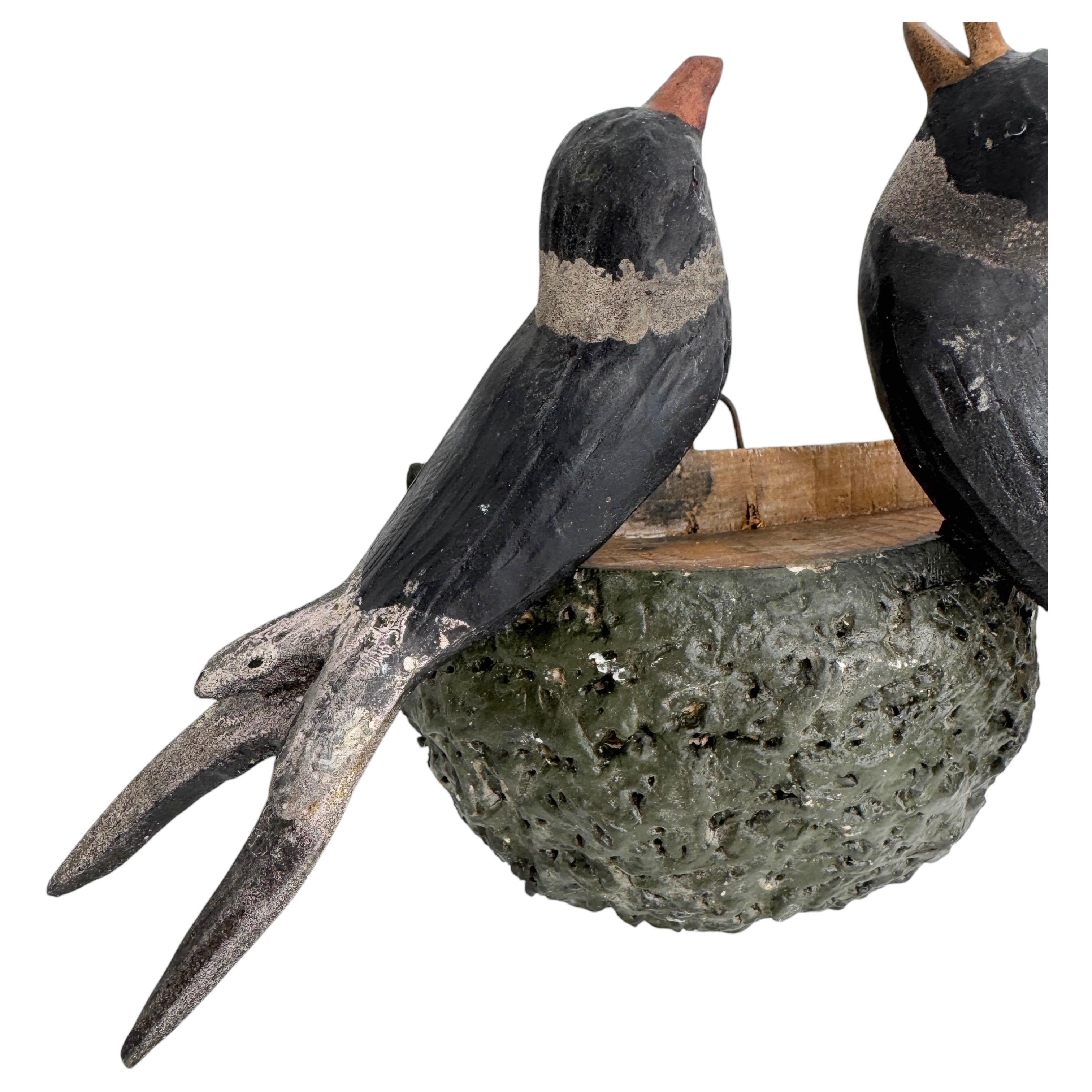 Hand-Carved Swallow Nest Vichtauer Hand Carved Wood Bird Black Forest Folk Art Austria 1880s