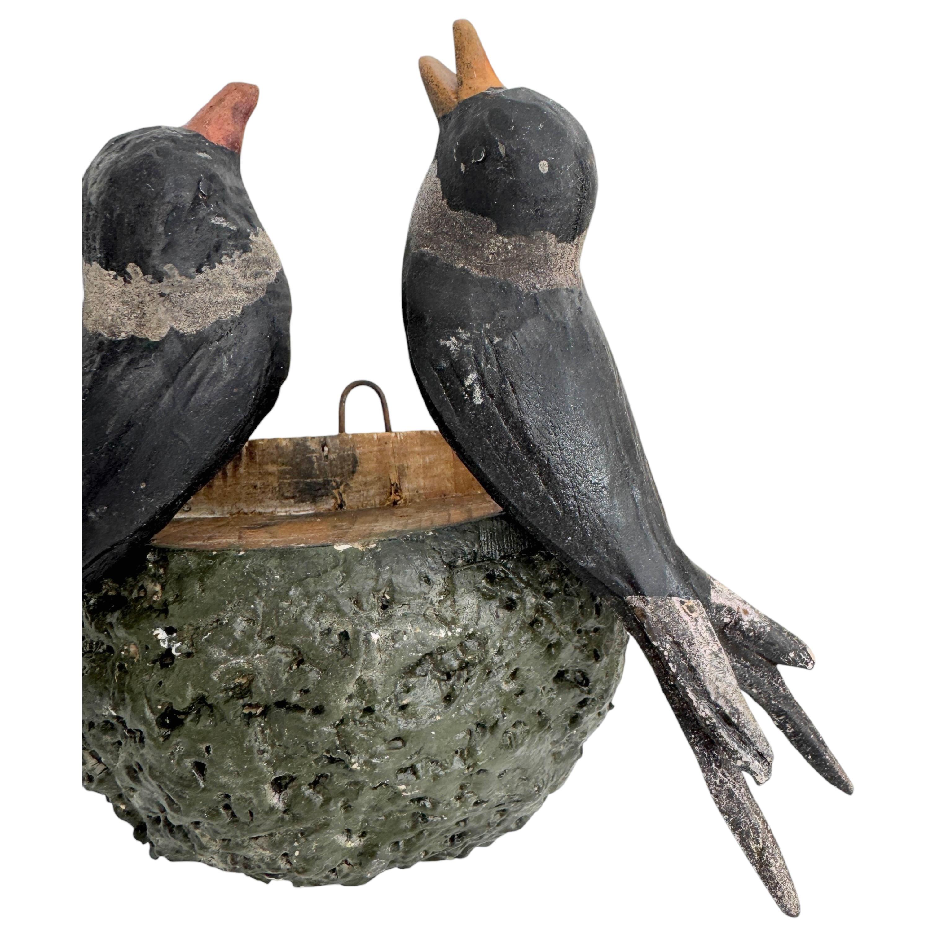 Swallow Nest Vichtauer Hand Carved Wood Bird Black Forest Folk Art Austria 1880s In Good Condition In Nuernberg, DE