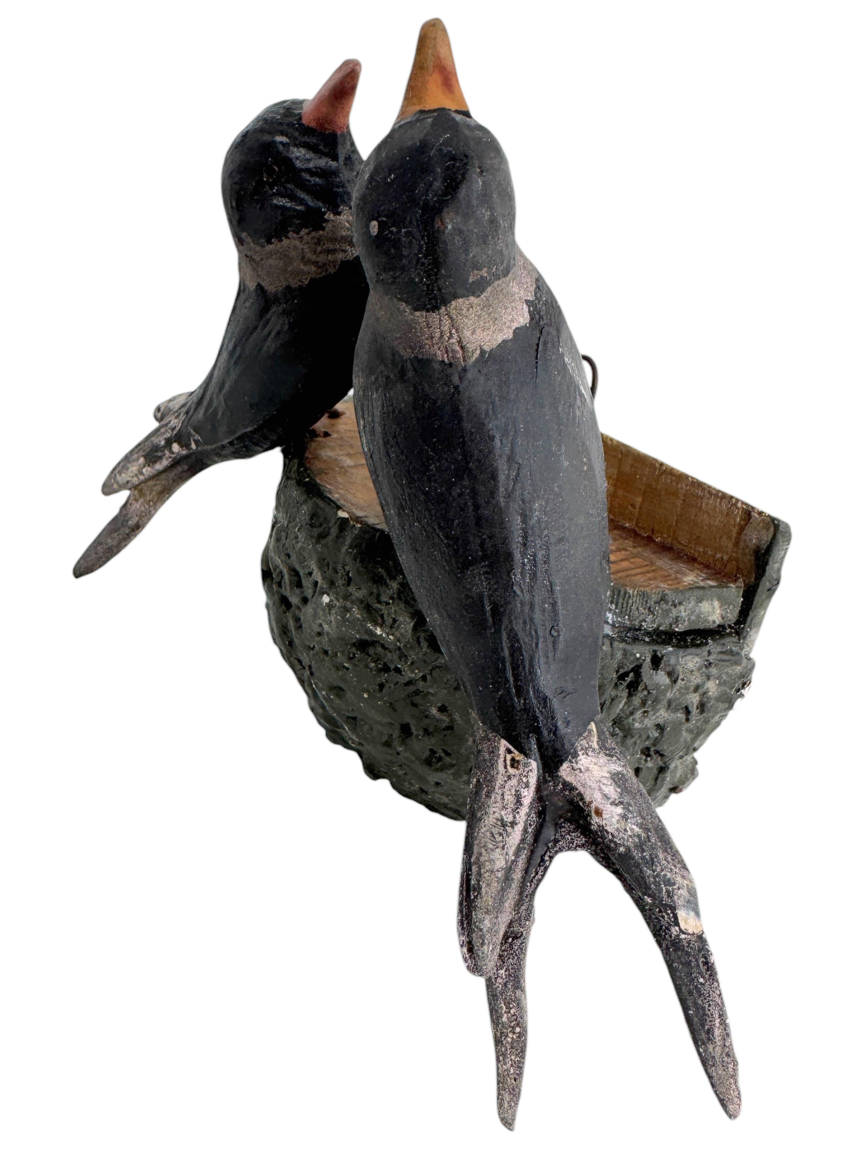 Swallow Nest Vichtauer Hand Carved Wood Bird Black Forest Folk Art Austria 1880s 2