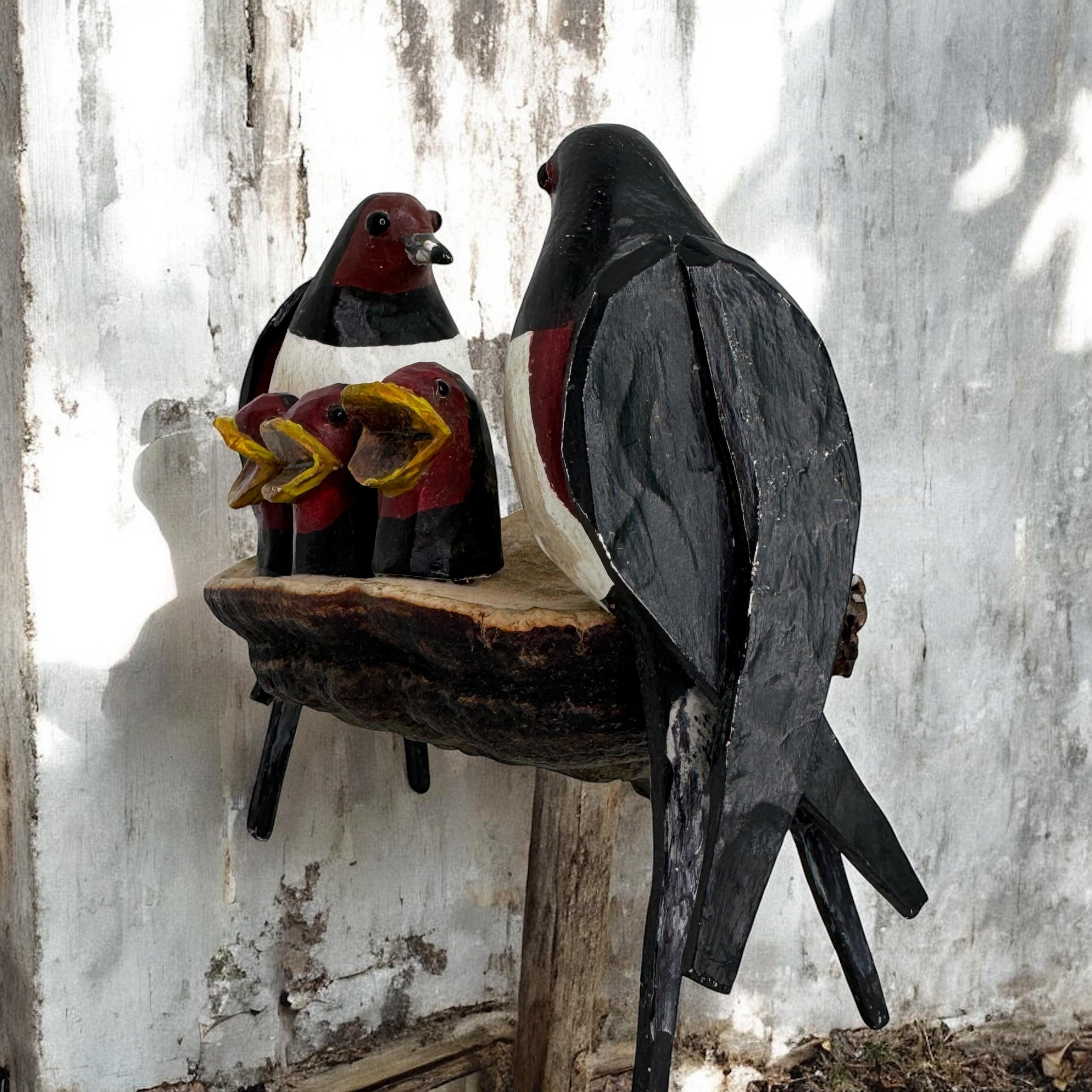 Swallow Nest Viechtauer Hand Carved Wood Bird Black Forest Folk Art Austria 1900 For Sale 4