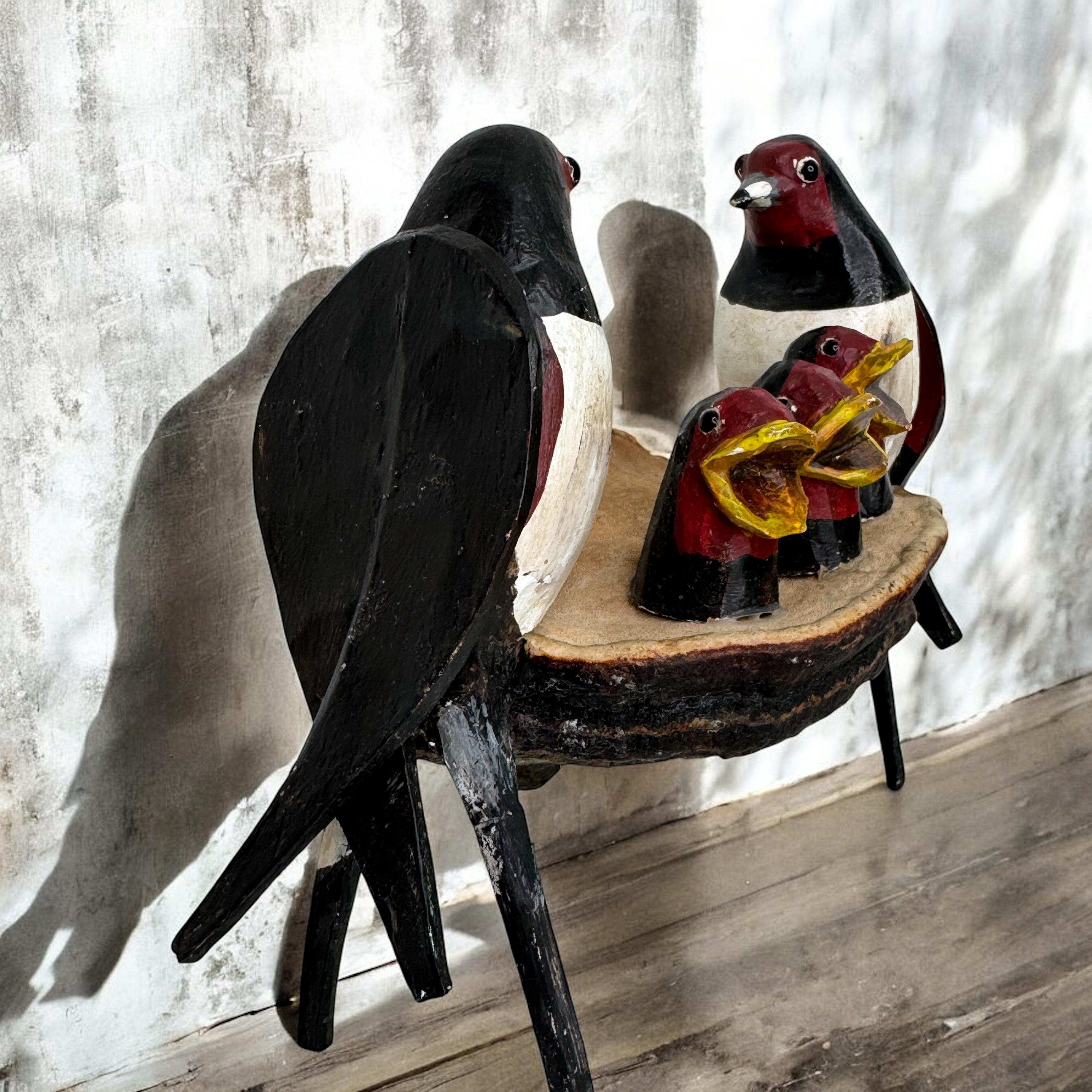 Swallow Nest Viechtauer Hand Carved Wood Bird Black Forest Folk Art Austria 1900 For Sale 6