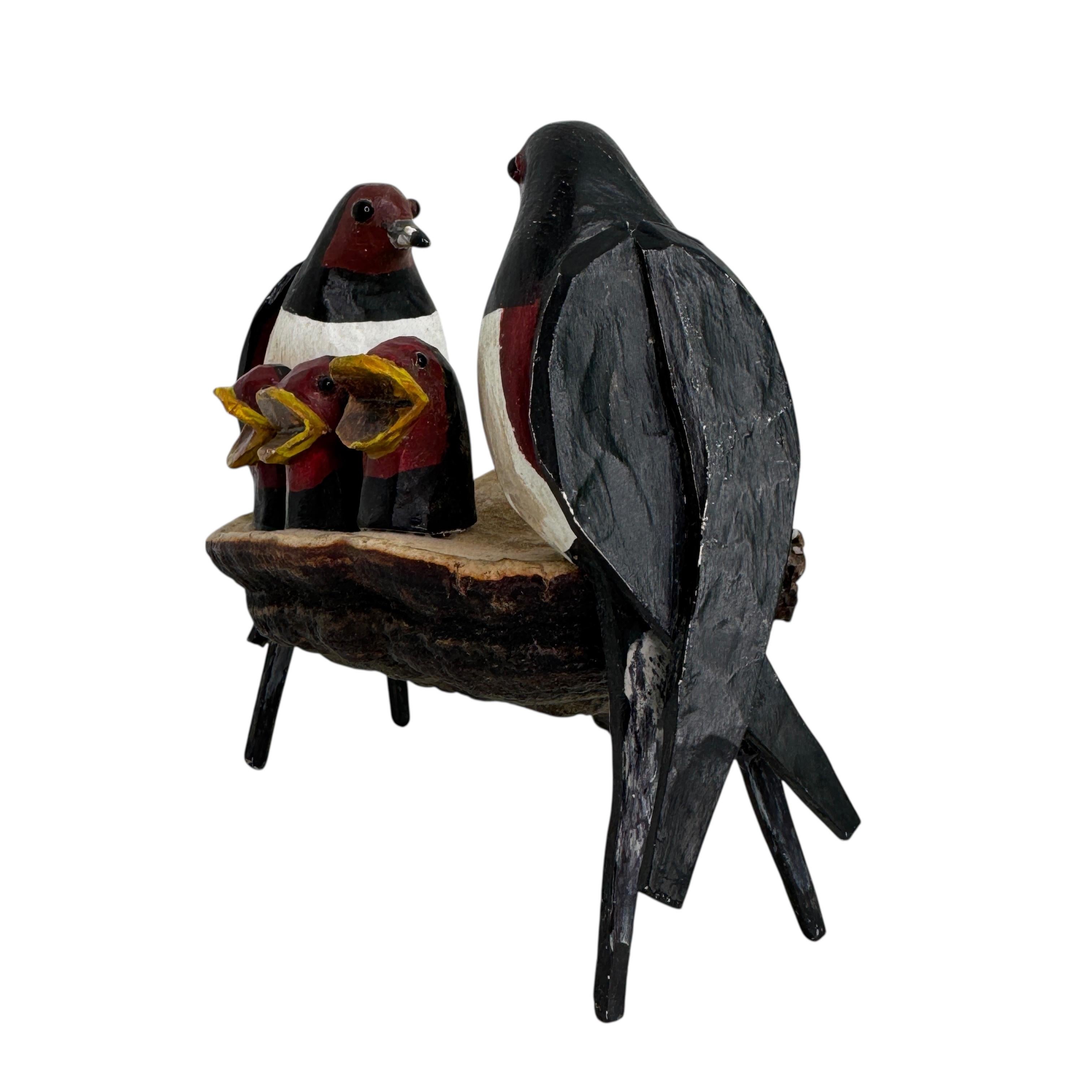 Austrian Swallow Nest Viechtauer Hand Carved Wood Bird Black Forest Folk Art Austria 1900 For Sale