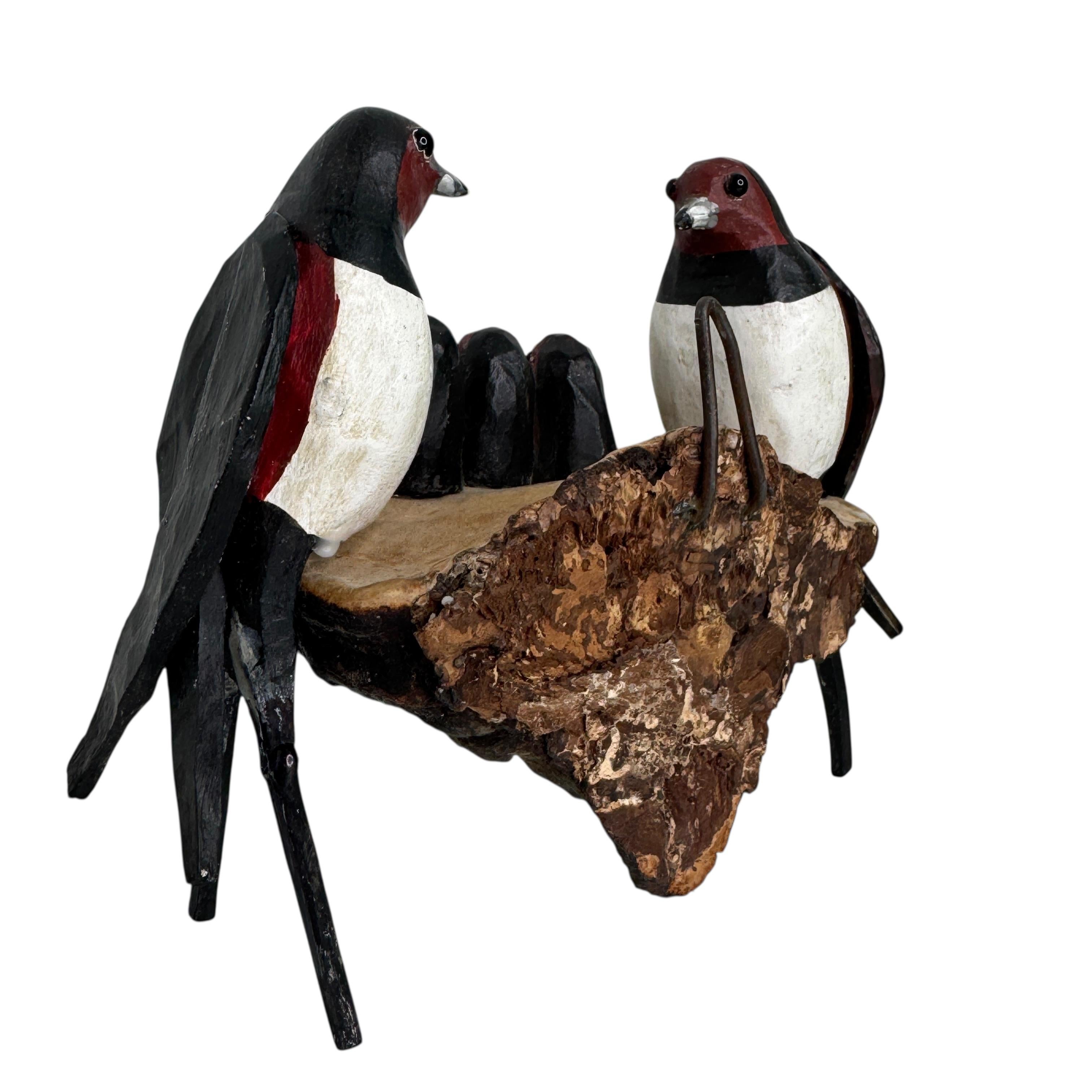 Hand-Carved Swallow Nest Viechtauer Hand Carved Wood Bird Black Forest Folk Art Austria 1900 For Sale
