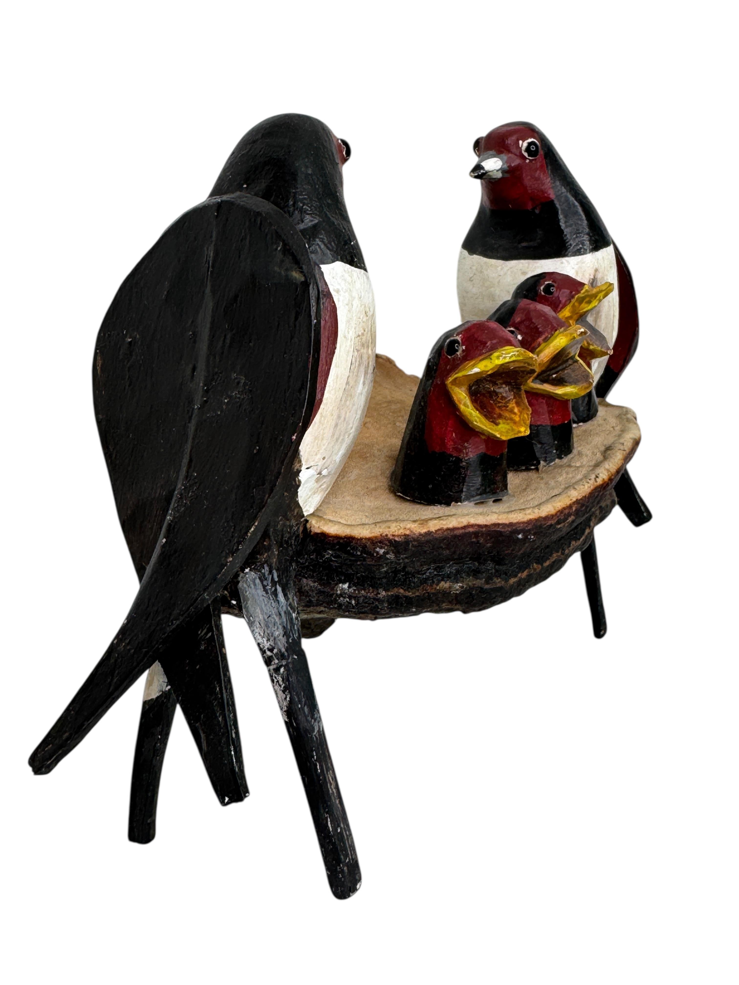 Swallow Nest Viechtauer Hand Carved Wood Bird Black Forest Folk Art Austria 1900 In Good Condition For Sale In Nuernberg, DE