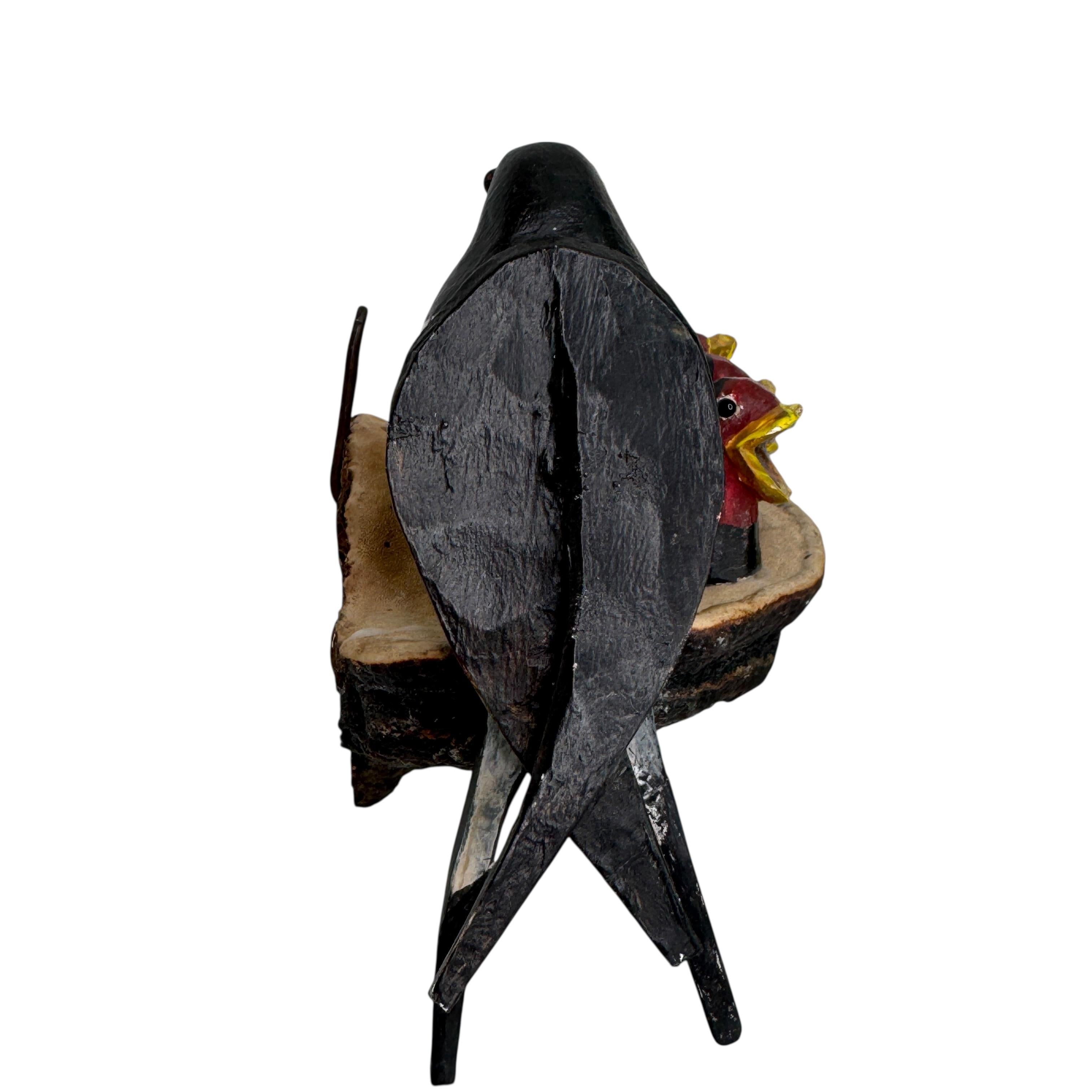 20th Century Swallow Nest Viechtauer Hand Carved Wood Bird Black Forest Folk Art Austria 1900 For Sale
