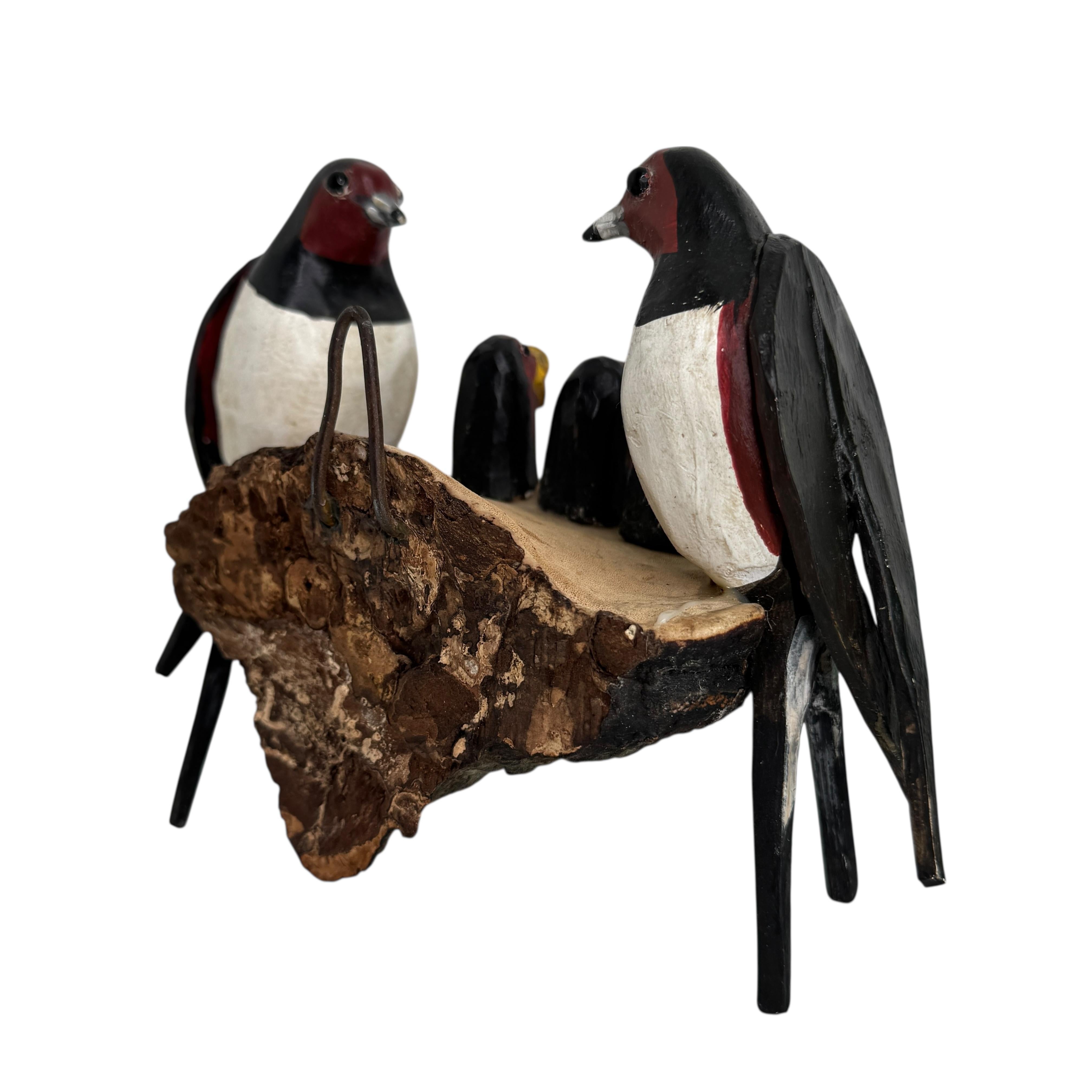 Swallow Nest Viechtauer Hand Carved Wood Bird Black Forest Folk Art Austria 1900 For Sale 1