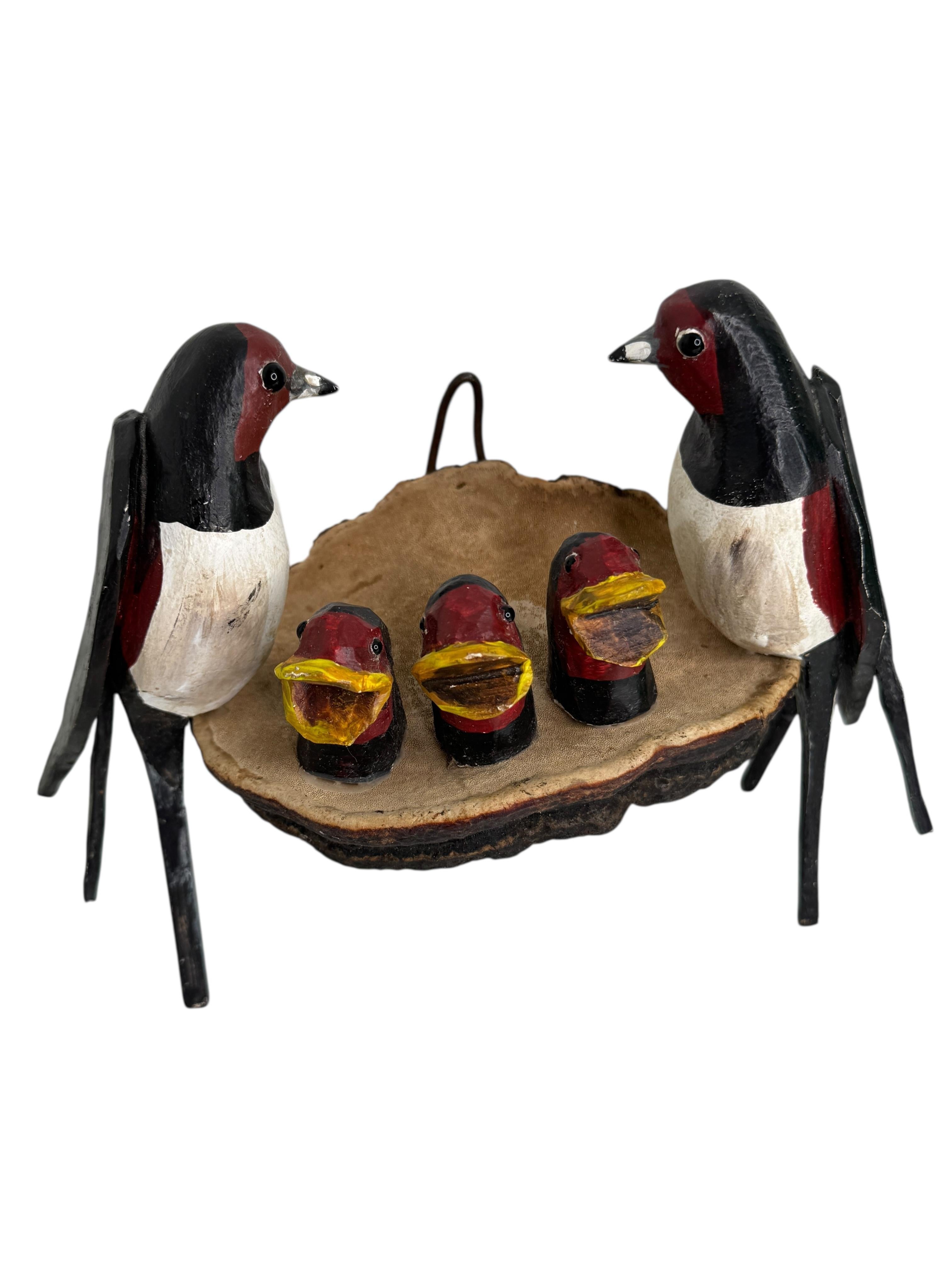 Swallow Nest Viechtauer Hand Carved Wood Bird Black Forest Folk Art Austria 1900 For Sale 2