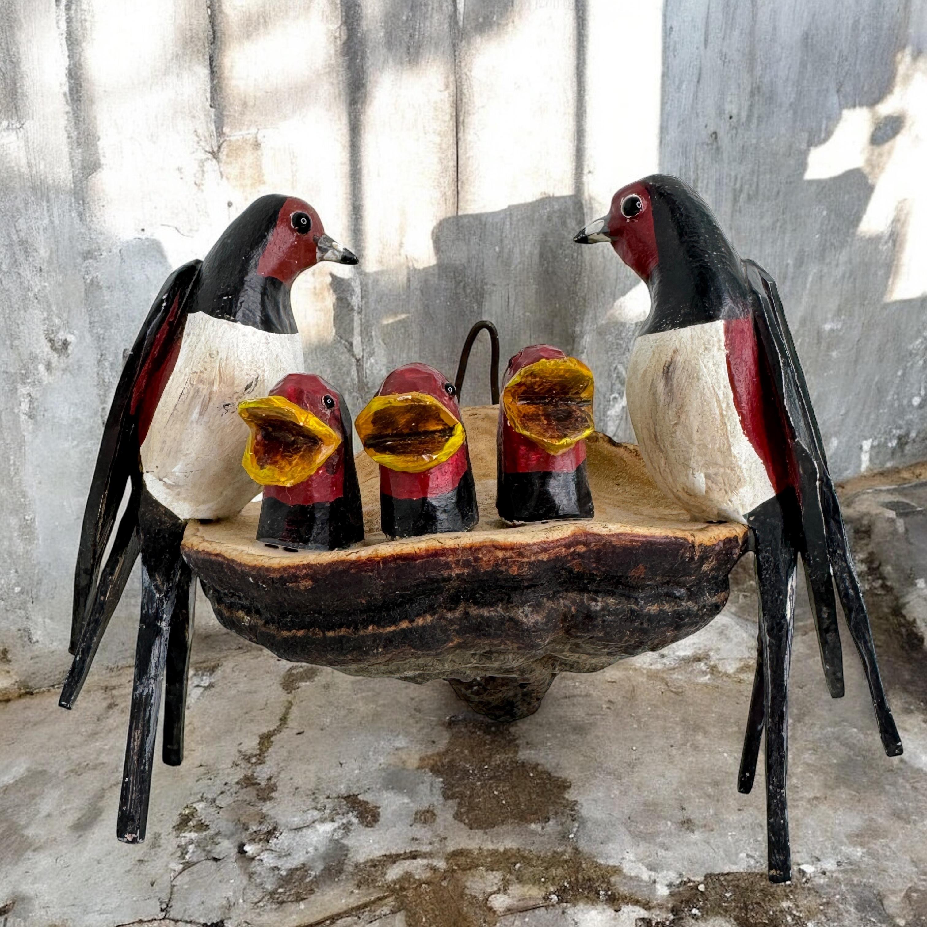Swallow Nest Viechtauer Hand Carved Wood Bird Black Forest Folk Art Austria 1900 For Sale 3