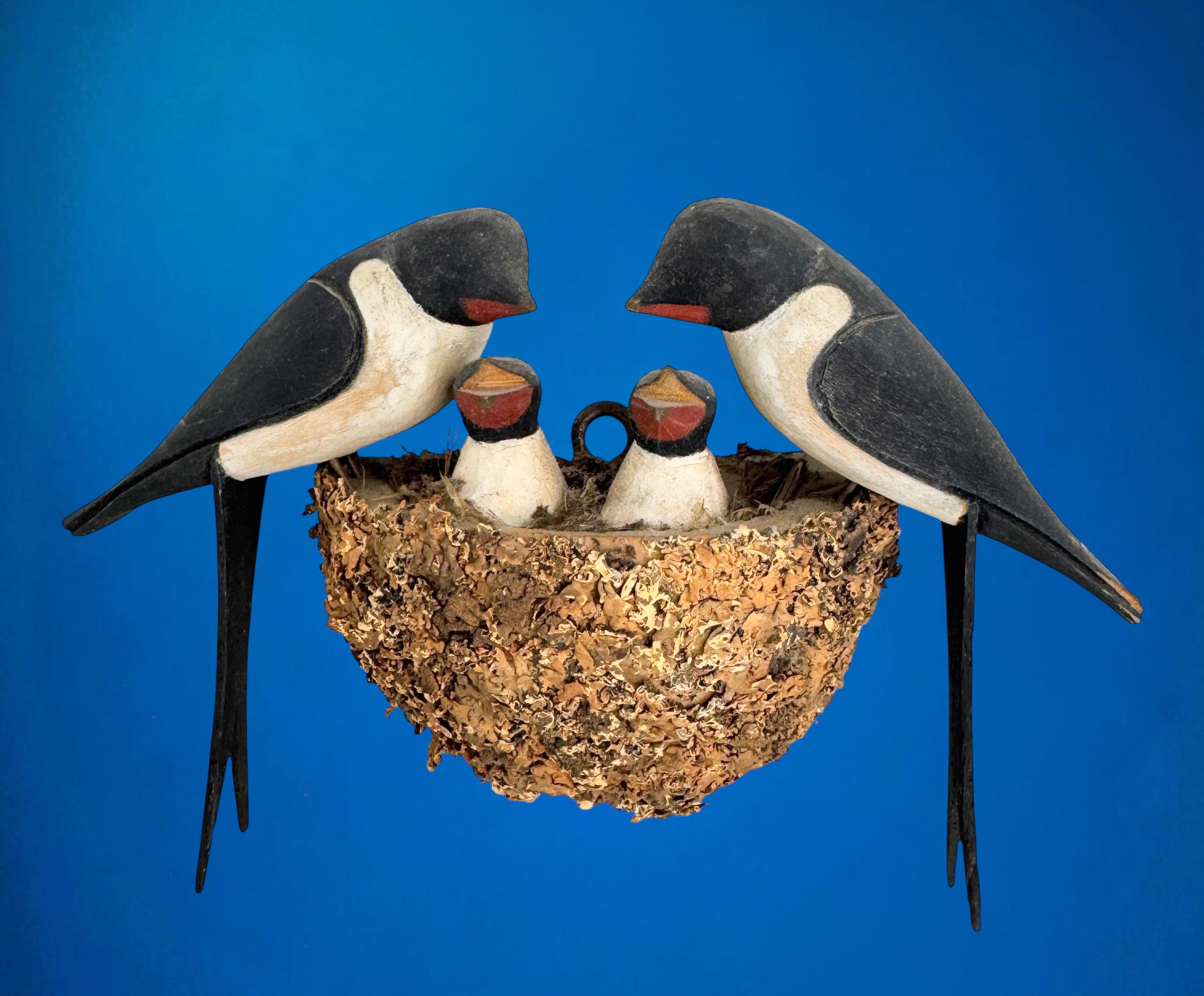 Swallow Nest Viechtauer Hand Carved Wood Bird Black Forest Folk Art Austria 1910 For Sale 5