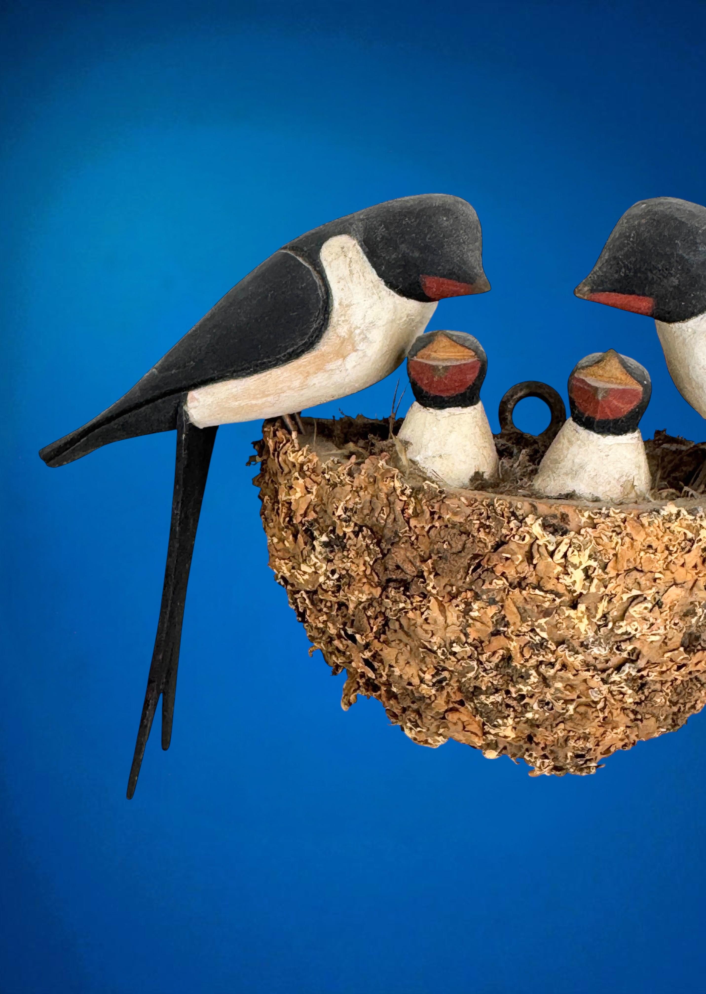 Swallow Nest Viechtauer Hand Carved Wood Bird Black Forest Folk Art Austria 1910 For Sale 6