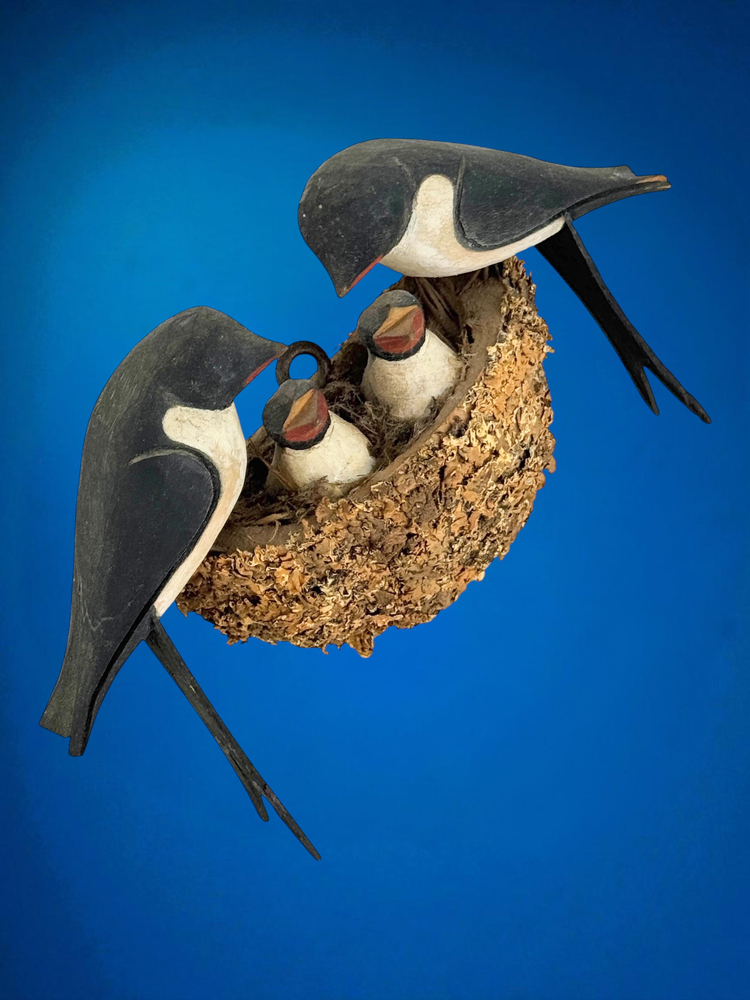 Swallow Nest Viechtauer Hand Carved Wood Bird Black Forest Folk Art Austria 1910 For Sale 9
