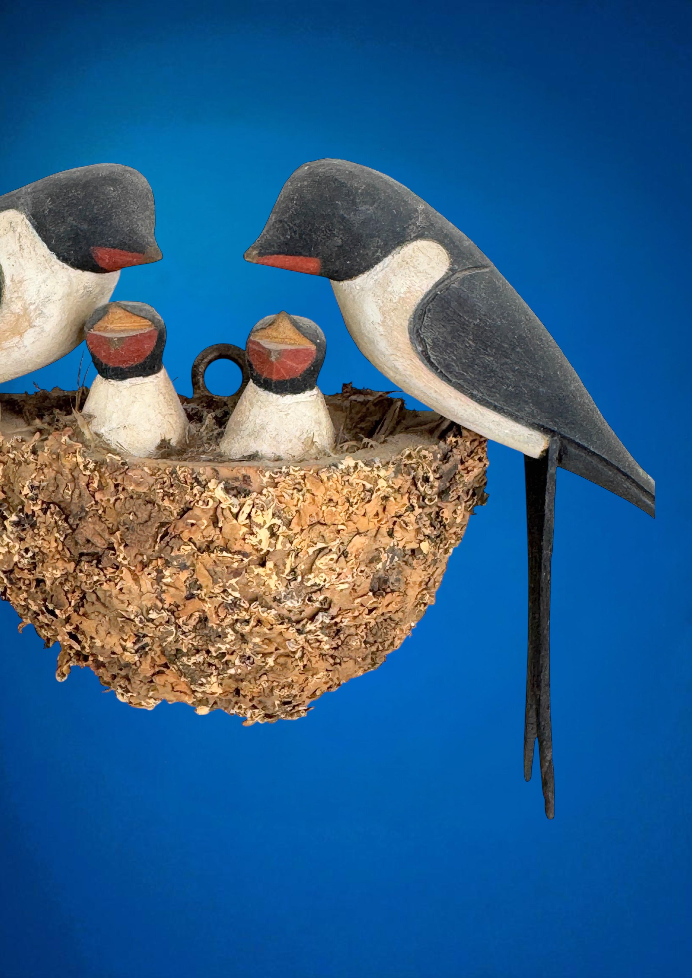 Swallow Nest Viechtauer Hand Carved Wood Bird Black Forest Folk Art Austria 1910 For Sale 11