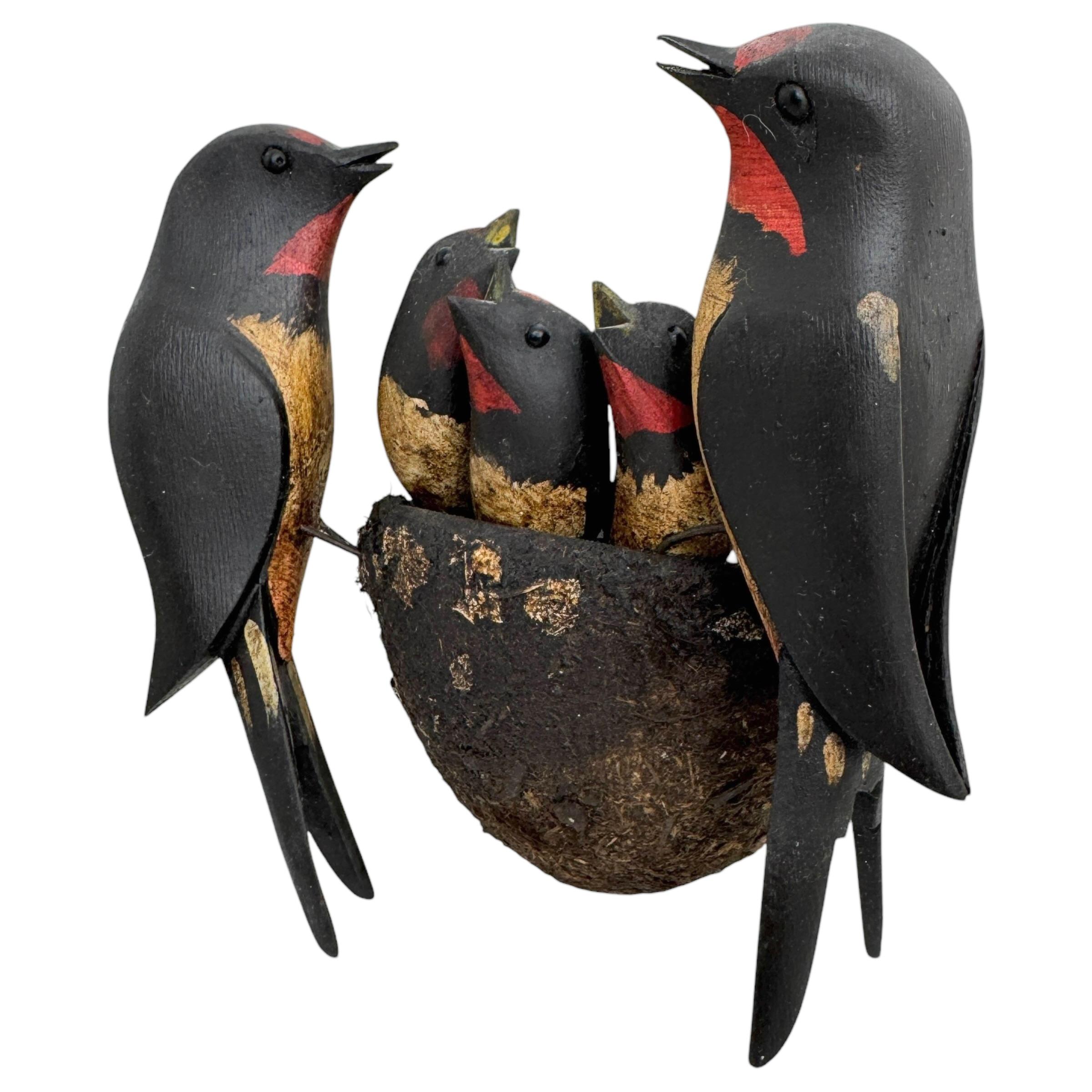 Austrian Swallow Nest Vichtauer Hand Carved Wood Bird Black Forest Folk Art Austria 1910s