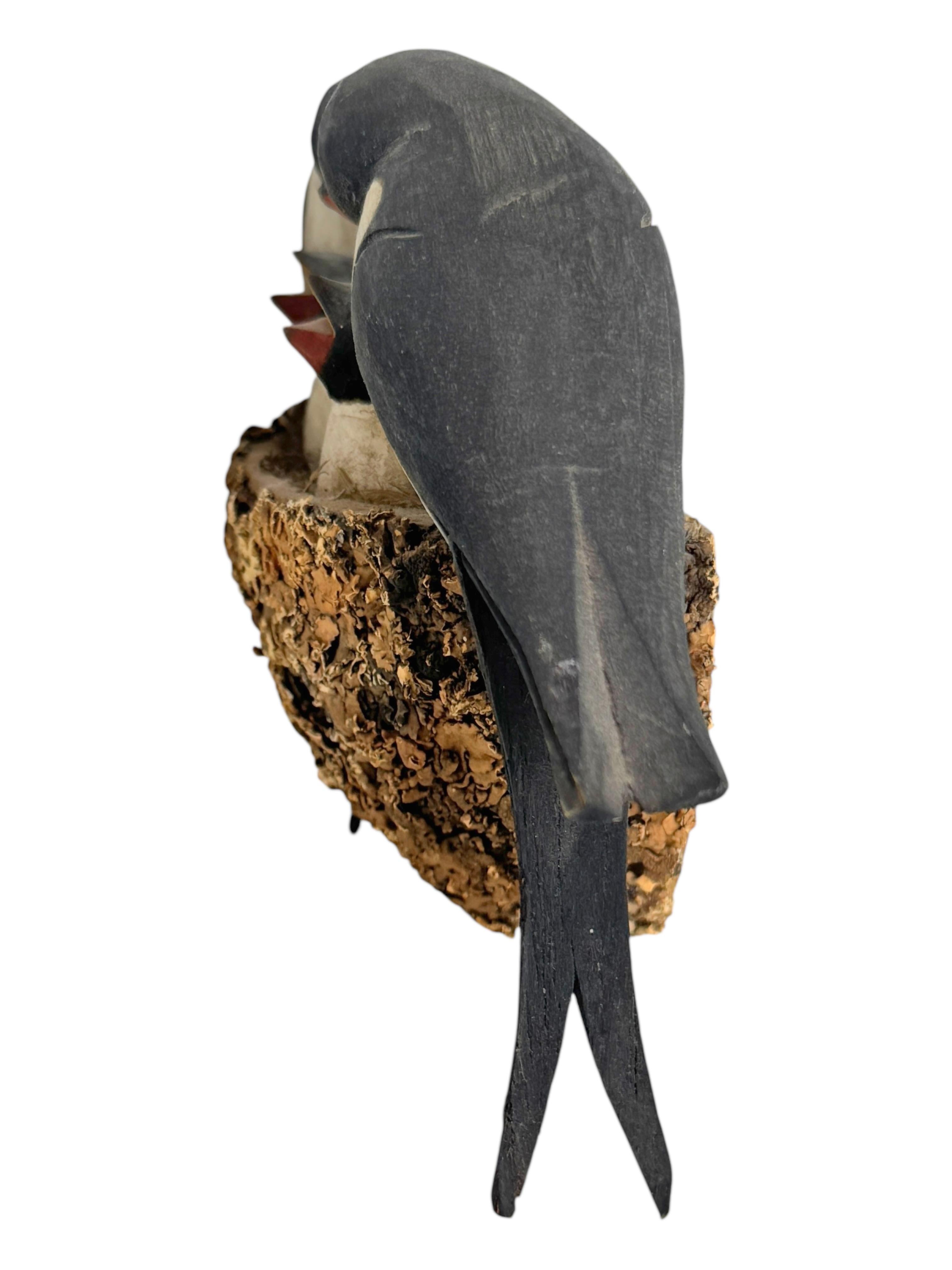 Austrian Swallow Nest Viechtauer Hand Carved Wood Bird Black Forest Folk Art Austria 1910 For Sale