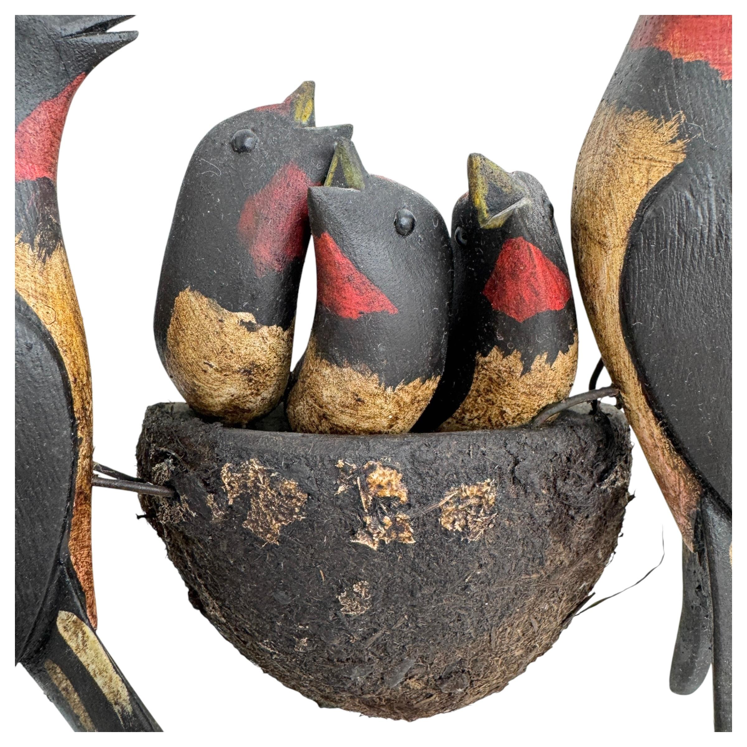 Hand-Carved Swallow Nest Vichtauer Hand Carved Wood Bird Black Forest Folk Art Austria 1910s