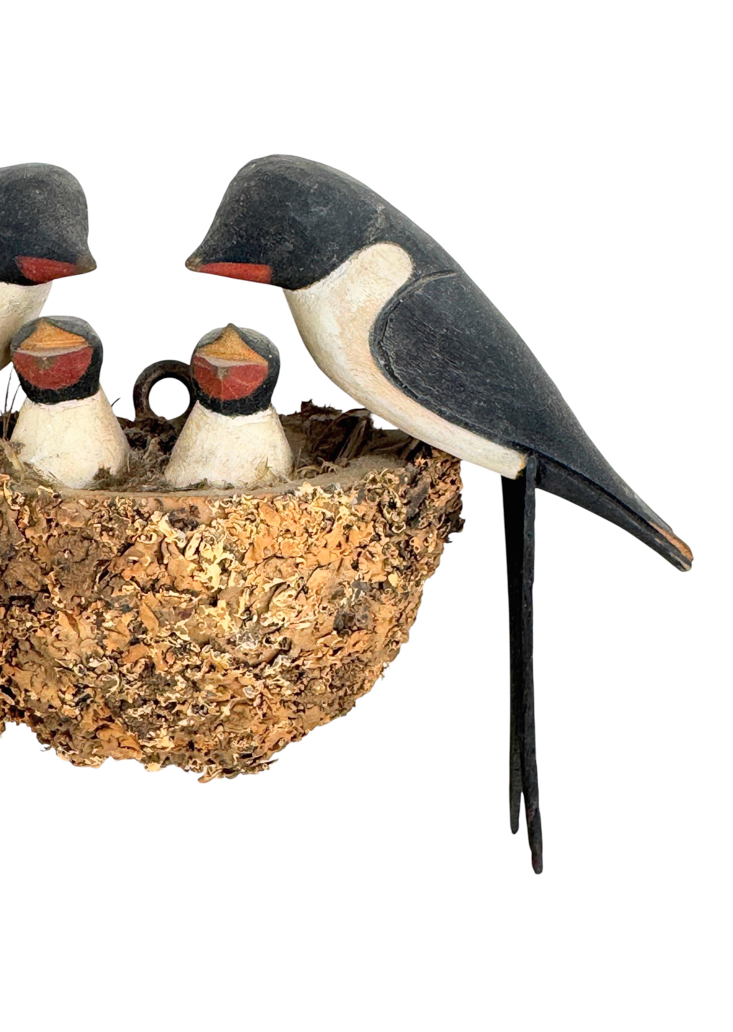 Hand-Carved Swallow Nest Viechtauer Hand Carved Wood Bird Black Forest Folk Art Austria 1910 For Sale