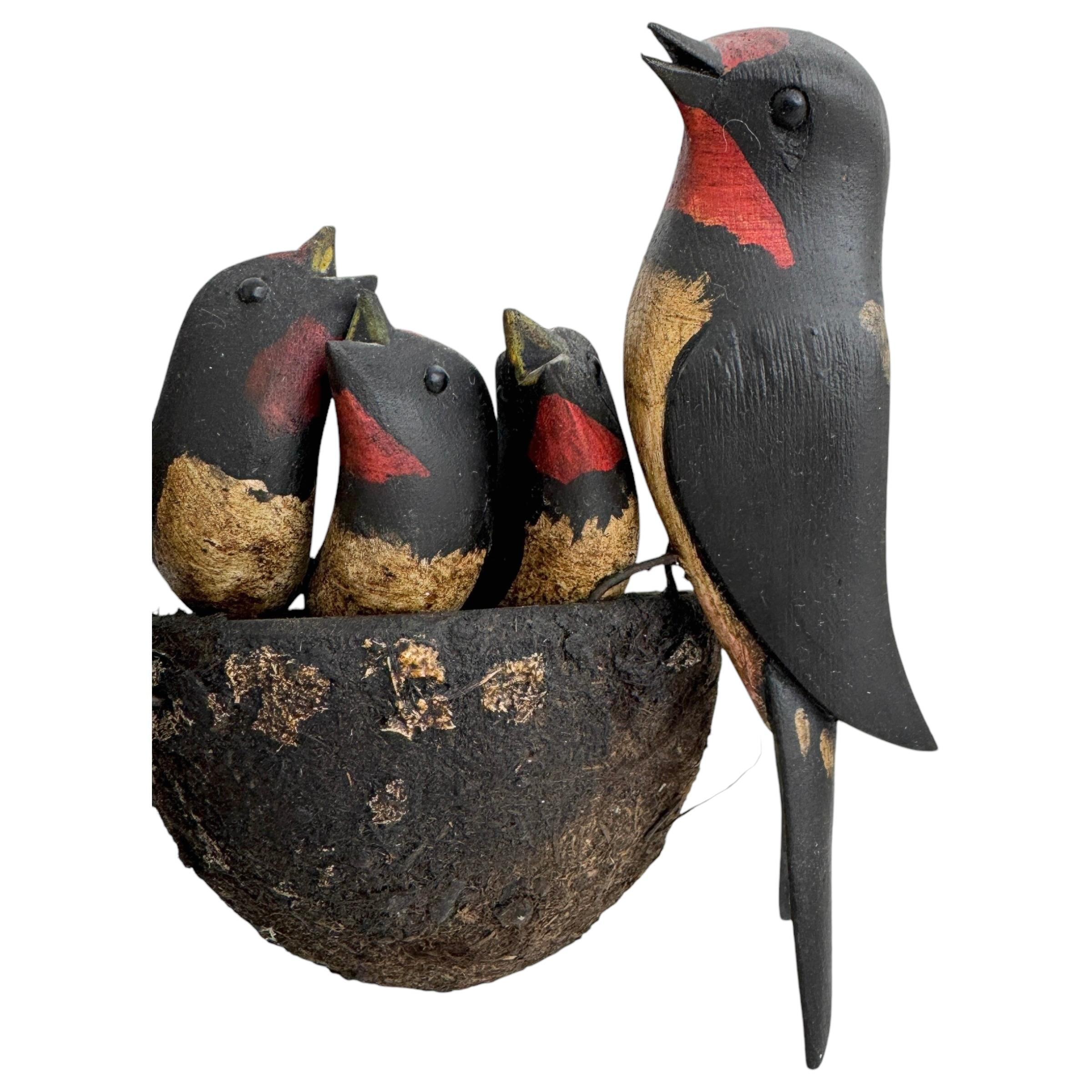 Swallow Nest Vichtauer Hand Carved Wood Bird Black Forest Folk Art Austria 1910s In Good Condition In Nuernberg, DE