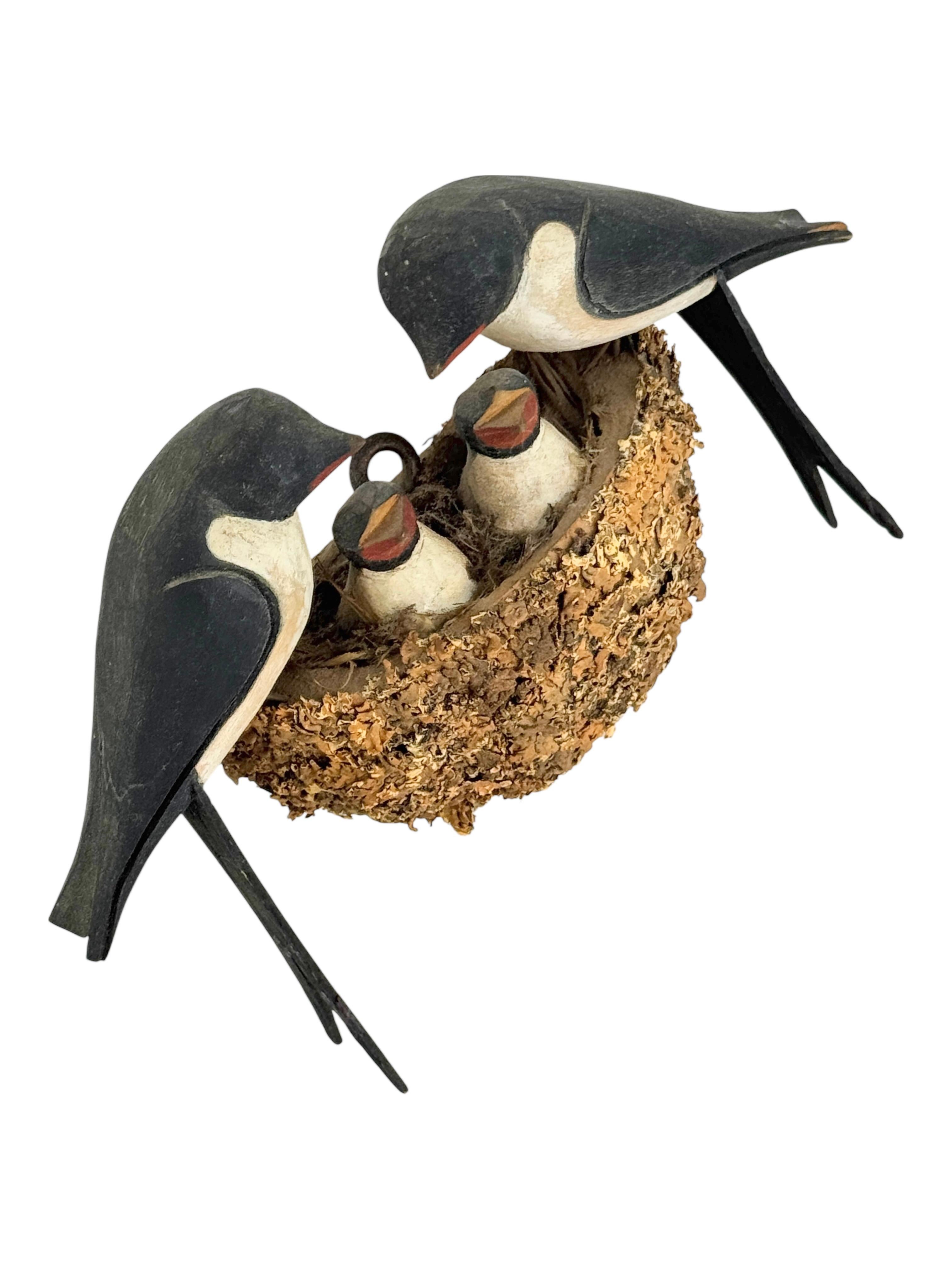 Swallow Nest Viechtauer Hand Carved Wood Bird Black Forest Folk Art Austria 1910 For Sale 1