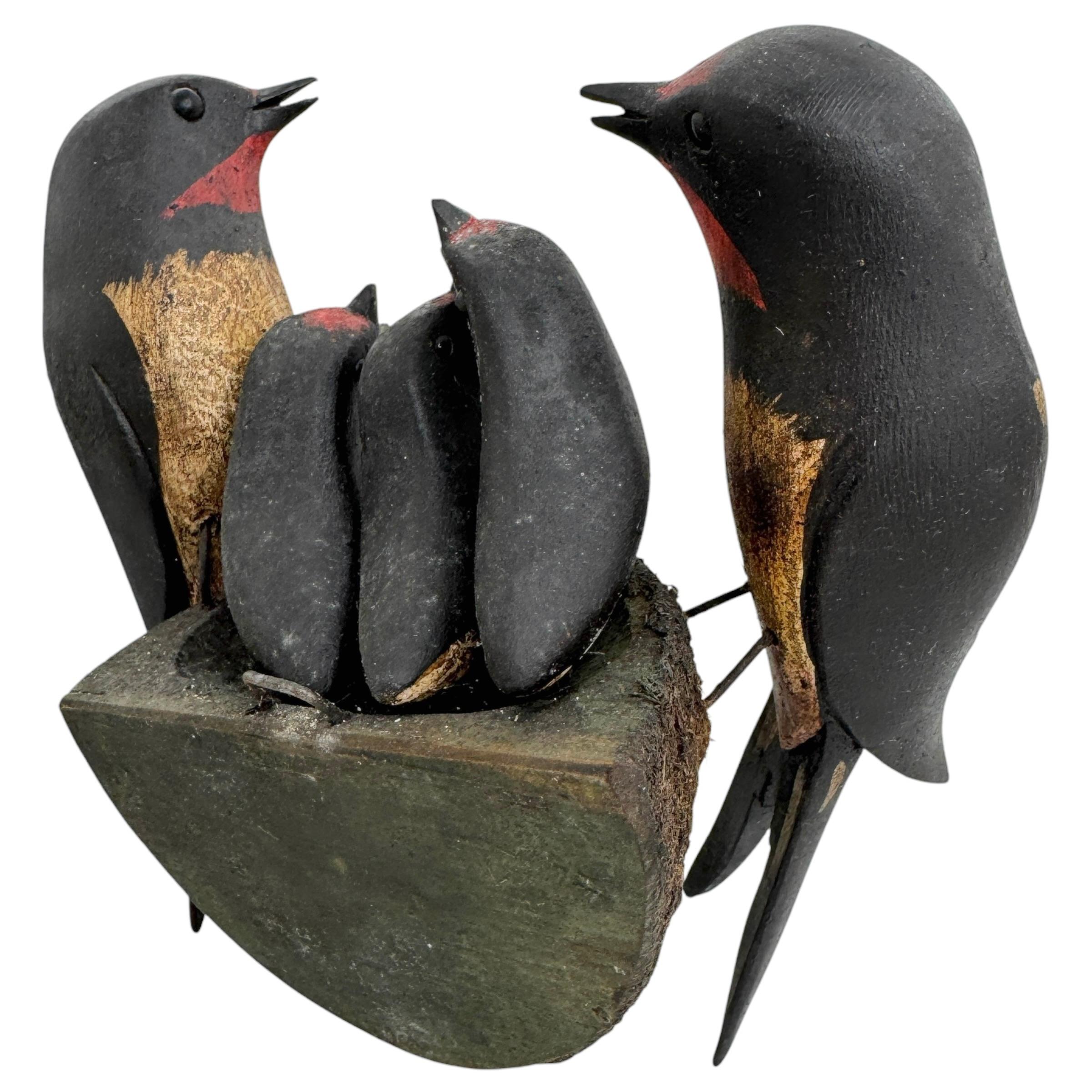Swallow Nest Vichtauer Hand Carved Wood Bird Black Forest Folk Art Austria 1910s 3
